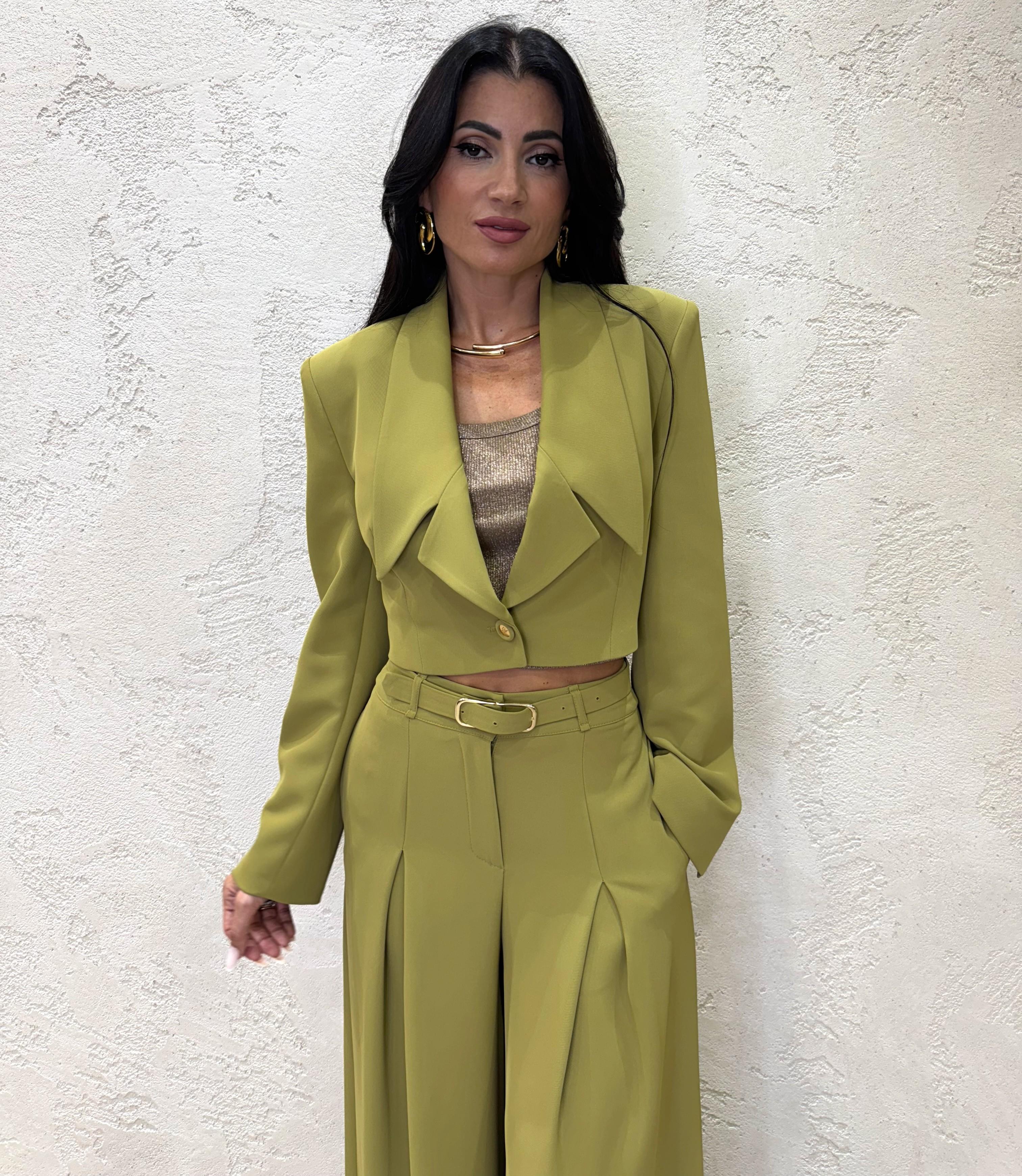 blazer crop con collo revers a punta JBG0KHX OLIO IMPERIAL 