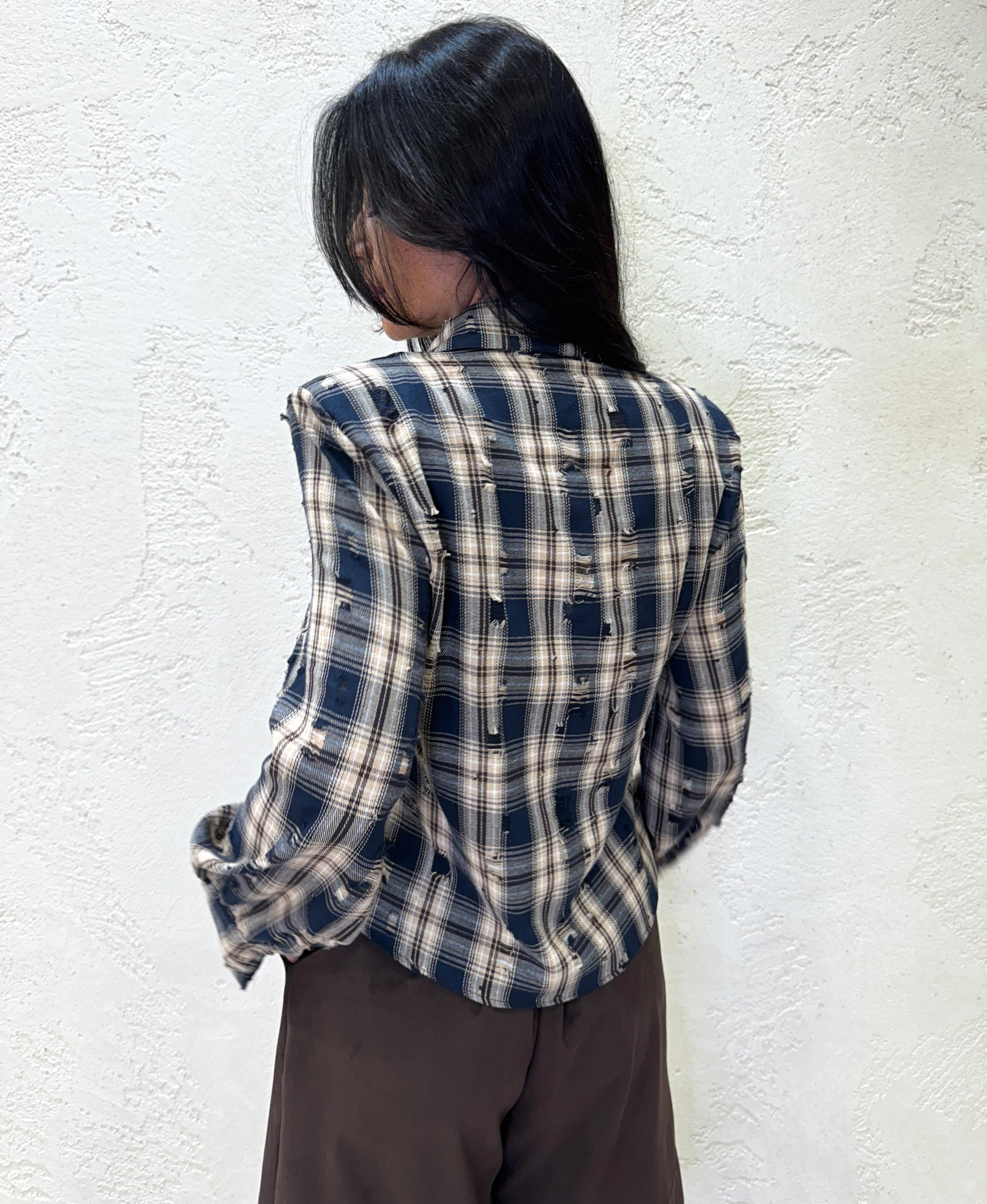 camicia a quadri con strappi Y1138AI14 BEIGE SUSY MIX 