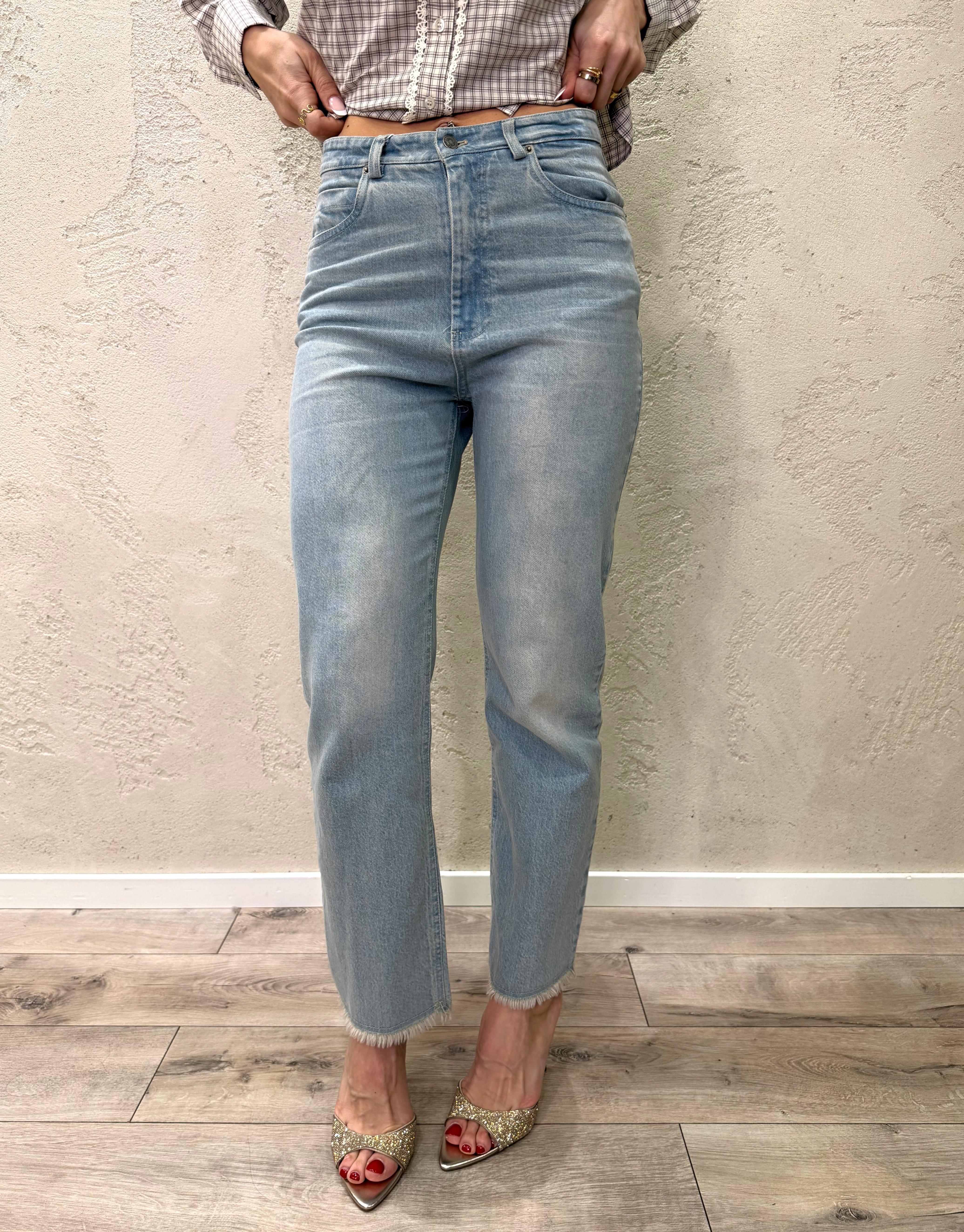 jeans elasticizzato a gamba dritta con cintura bandana in pizzo S26P332 DENIM CHIARO MOTEL 