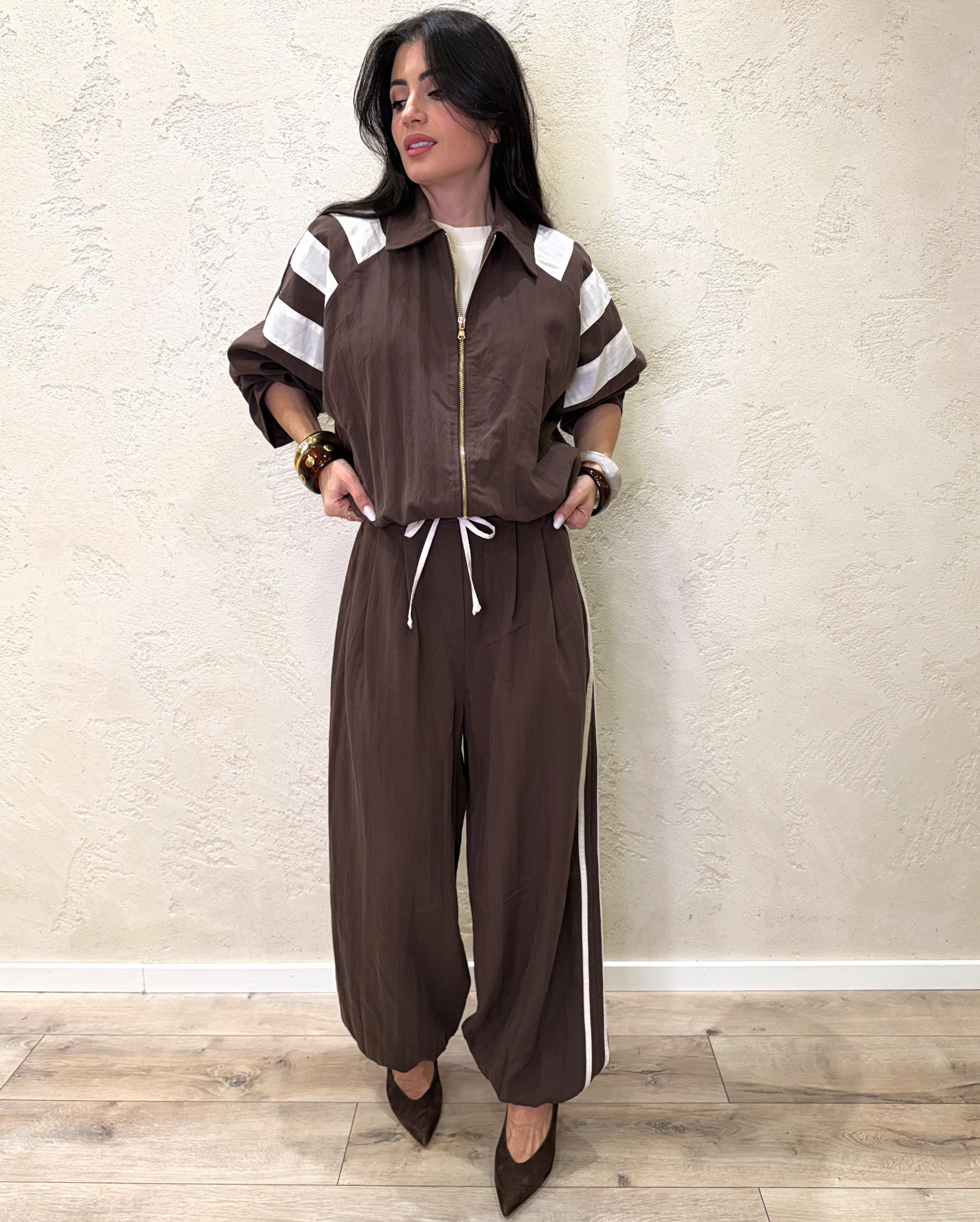 pantalone modello balloon in tessuto tecnico con bande laterali TAB1742 MORO/BURRO VICOLO 