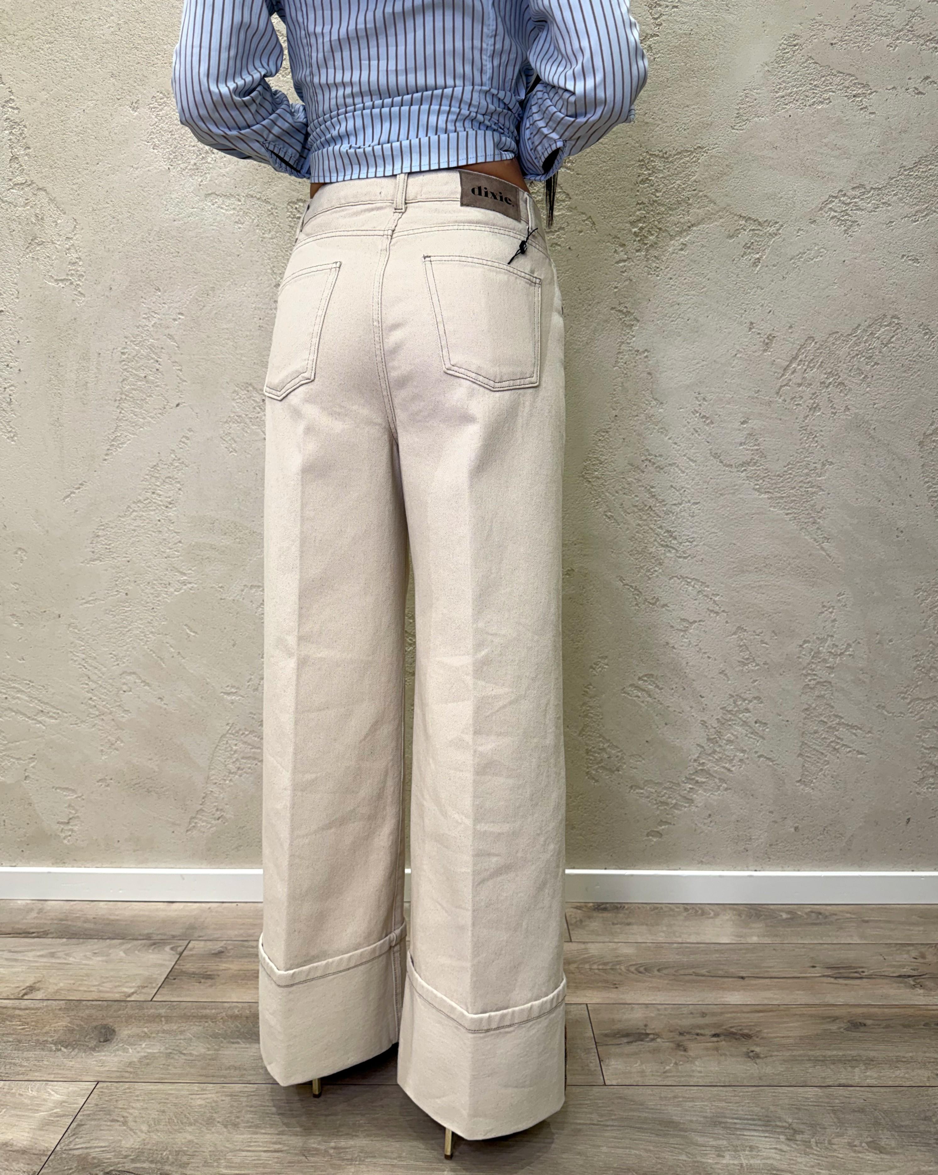 jeans a gamba dritta con maxi risvolto P512A092 ECRU DIXIE 