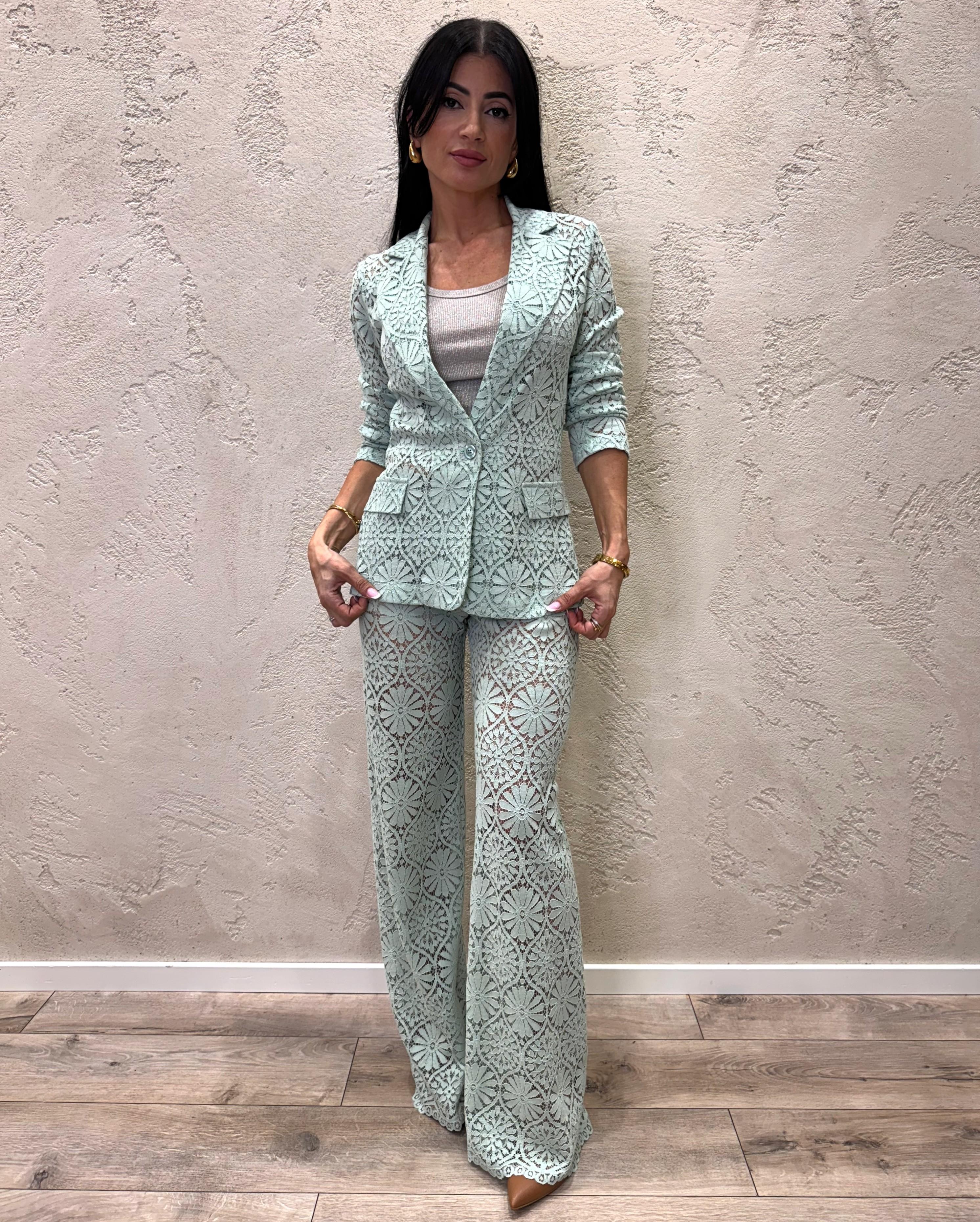 pantalone macramè con cintura P9990077T MENTA IMPERIAL 