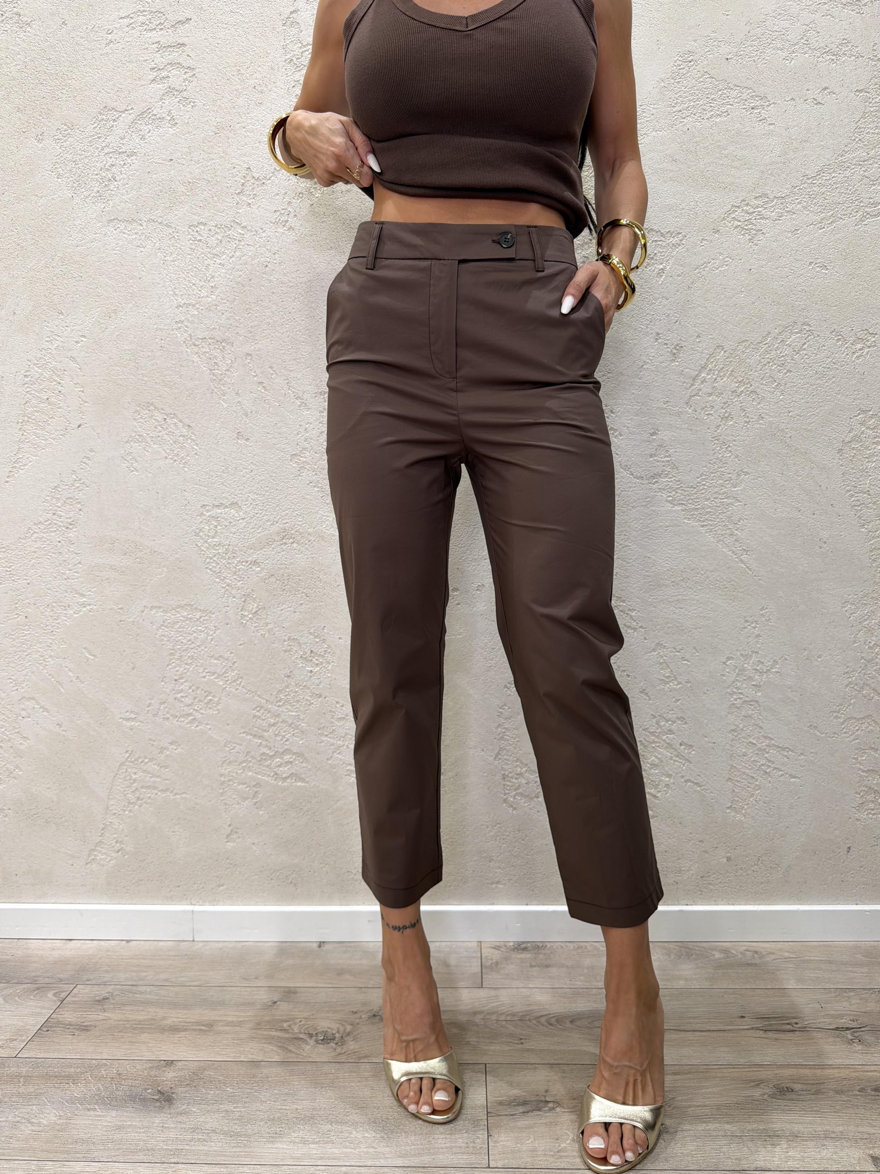 pantaloni in cotone leggero chiusura asimmetrica 26P5388 MORO TENSIONE IN 
