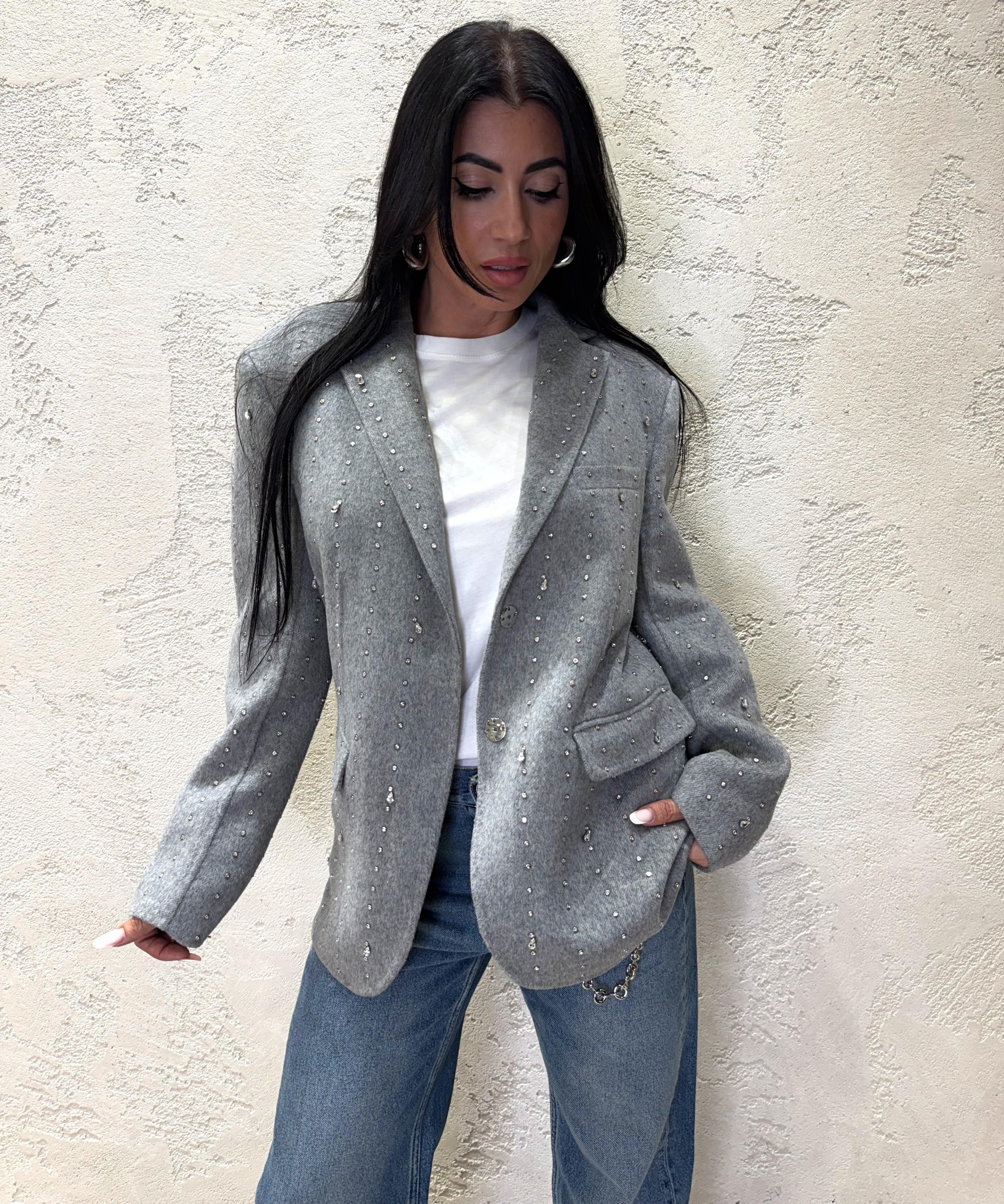 cappotto over misto lana con borchiette e strass TF0032 GRIGIO VICOLO 