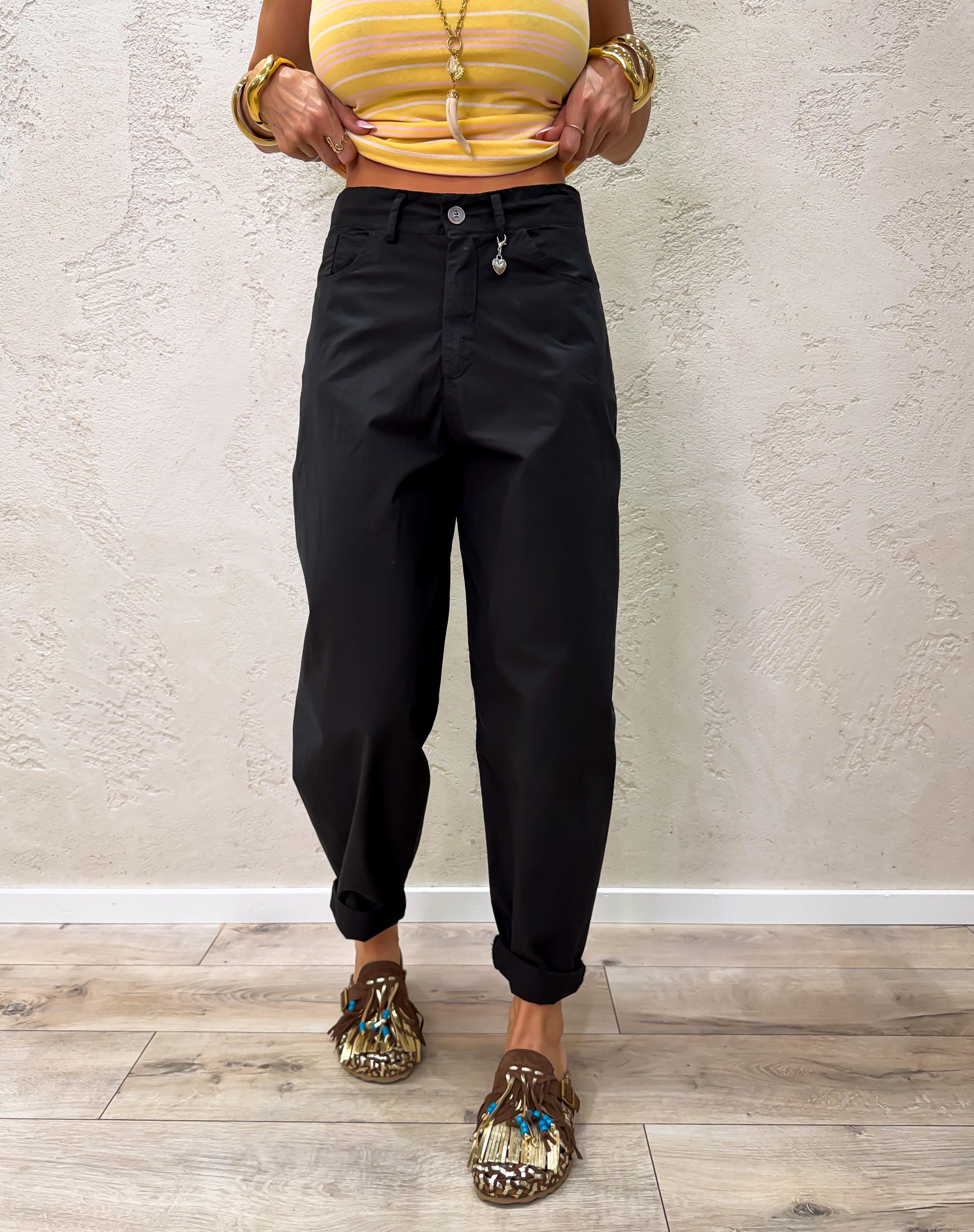 pantalone in contone a ovetto 60285TL NERO SUSY MIX 