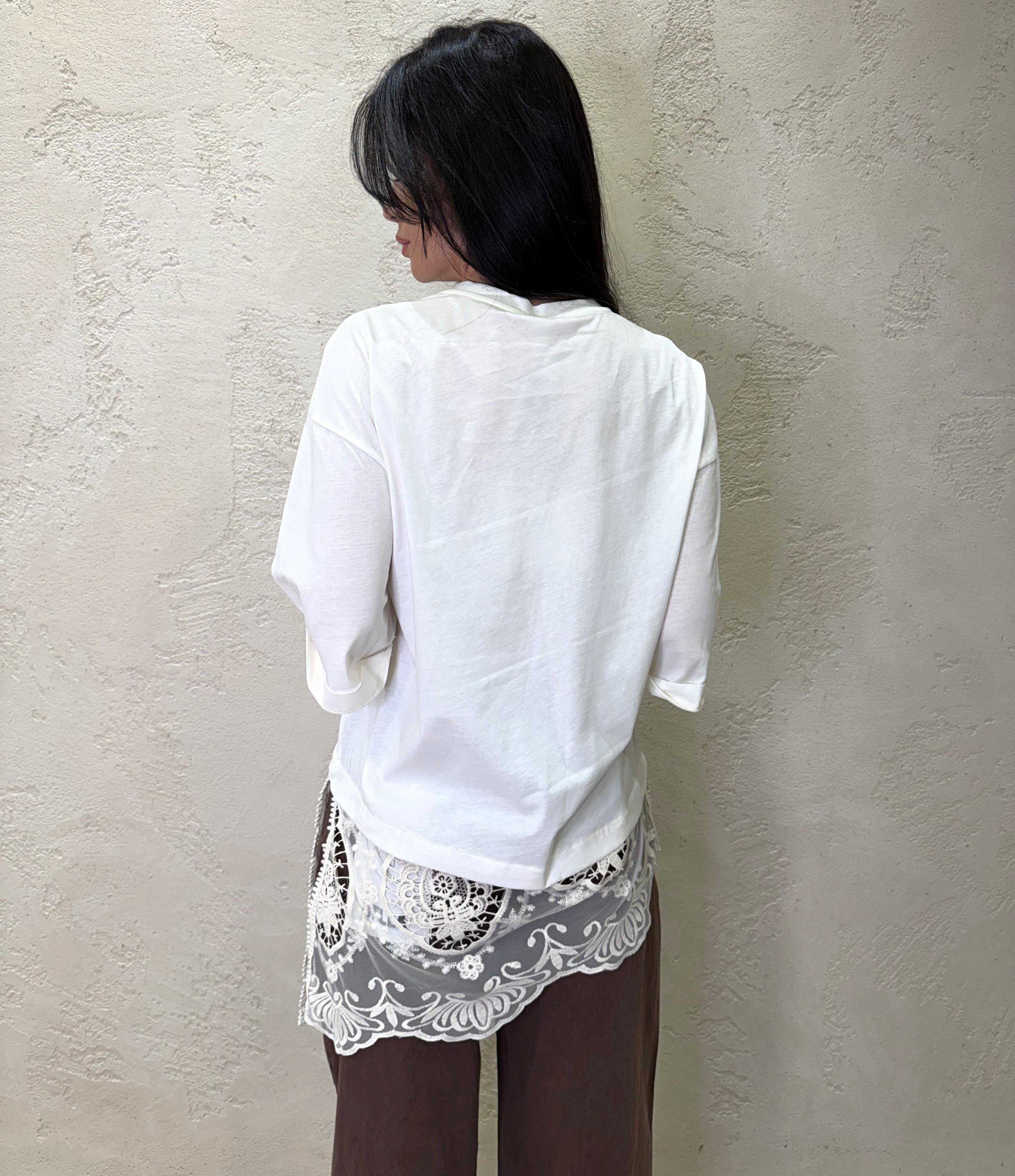 t-shirt ampia in doppio tessuto S26M638 LATTE TENSIONE IN 