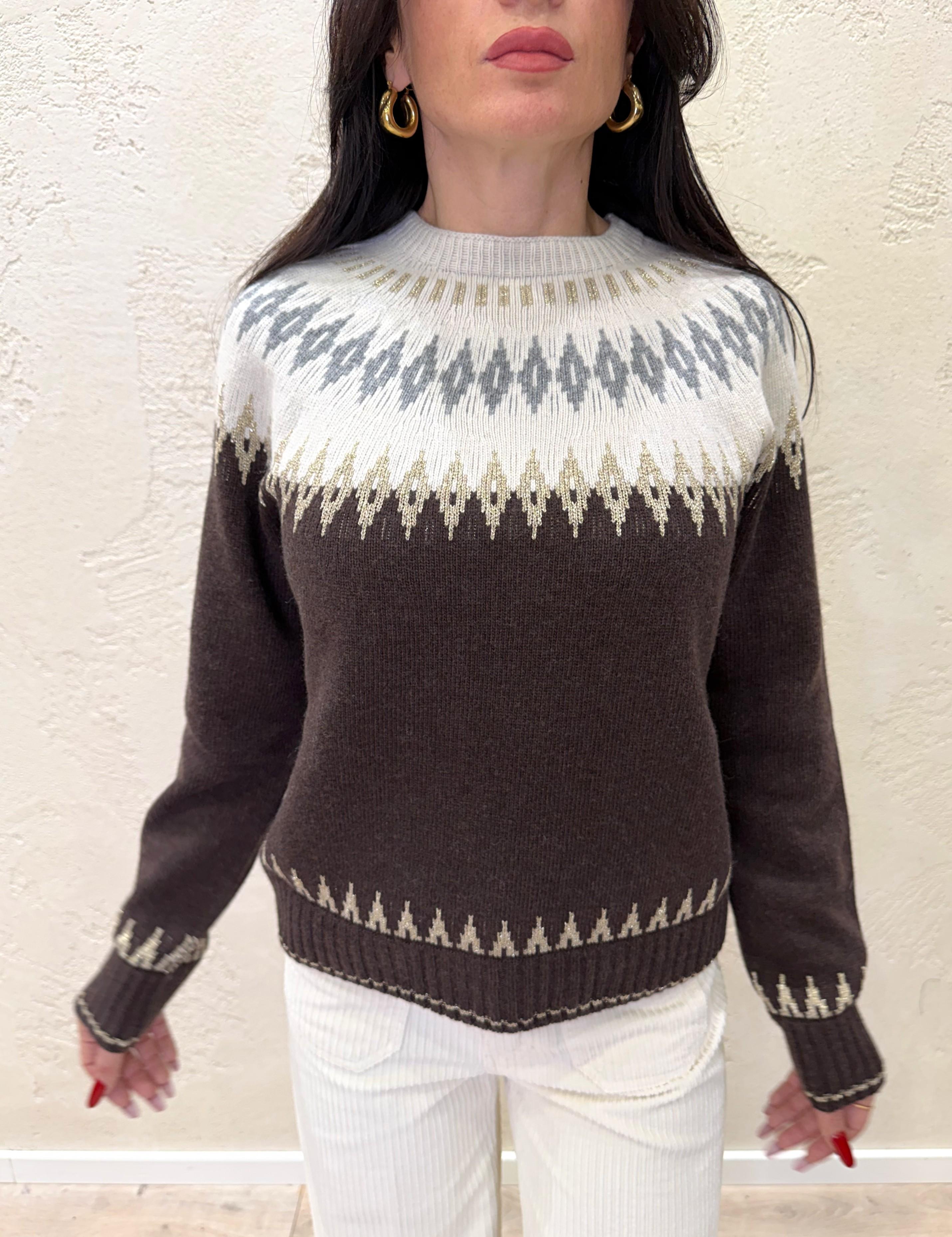 pull misto lana e chasmere jacquard D78963 MORO/PANNA TENSIONE IN 