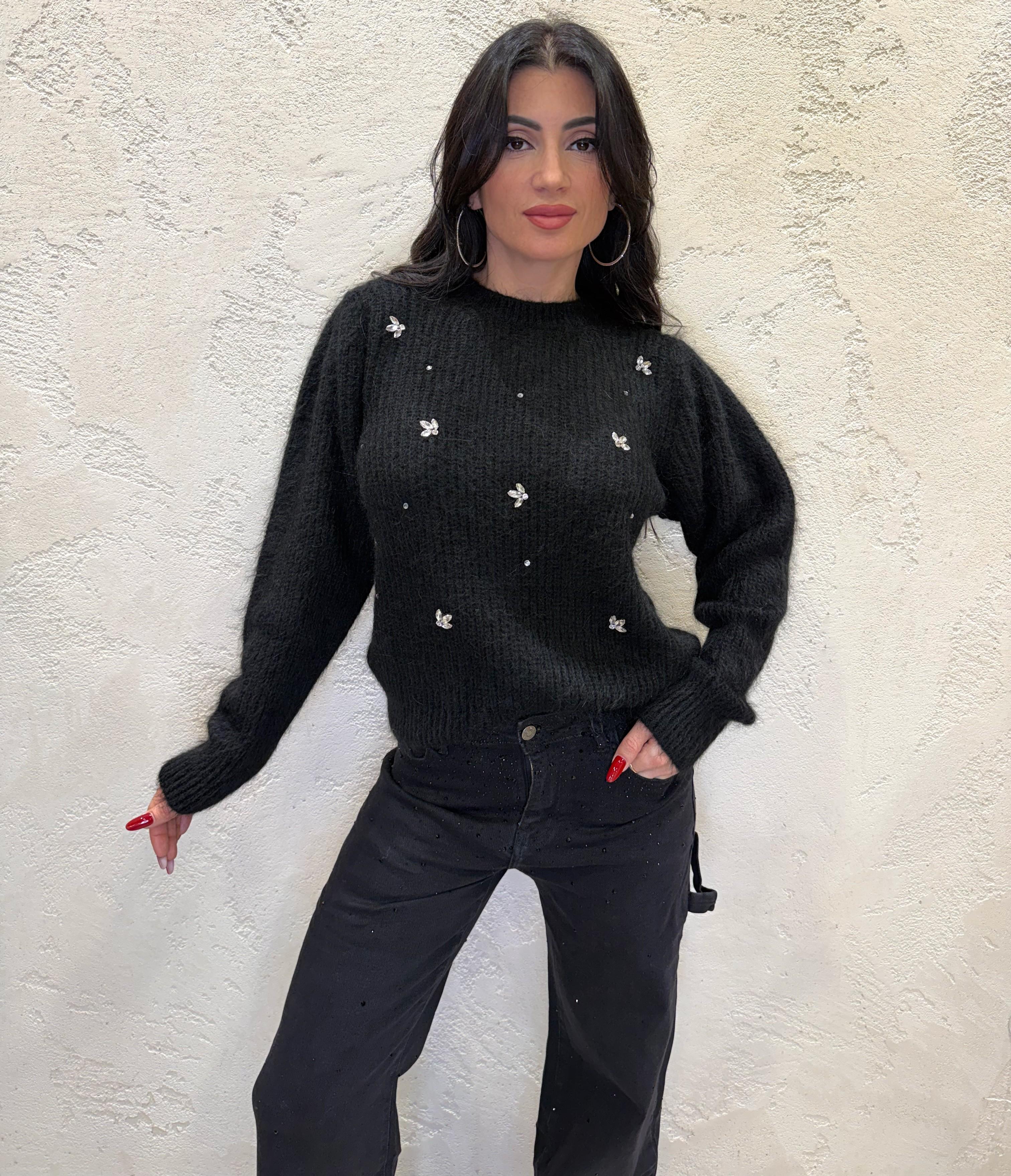 pull mohair con dettaglio gioiello 55246 NERO VICOLO 