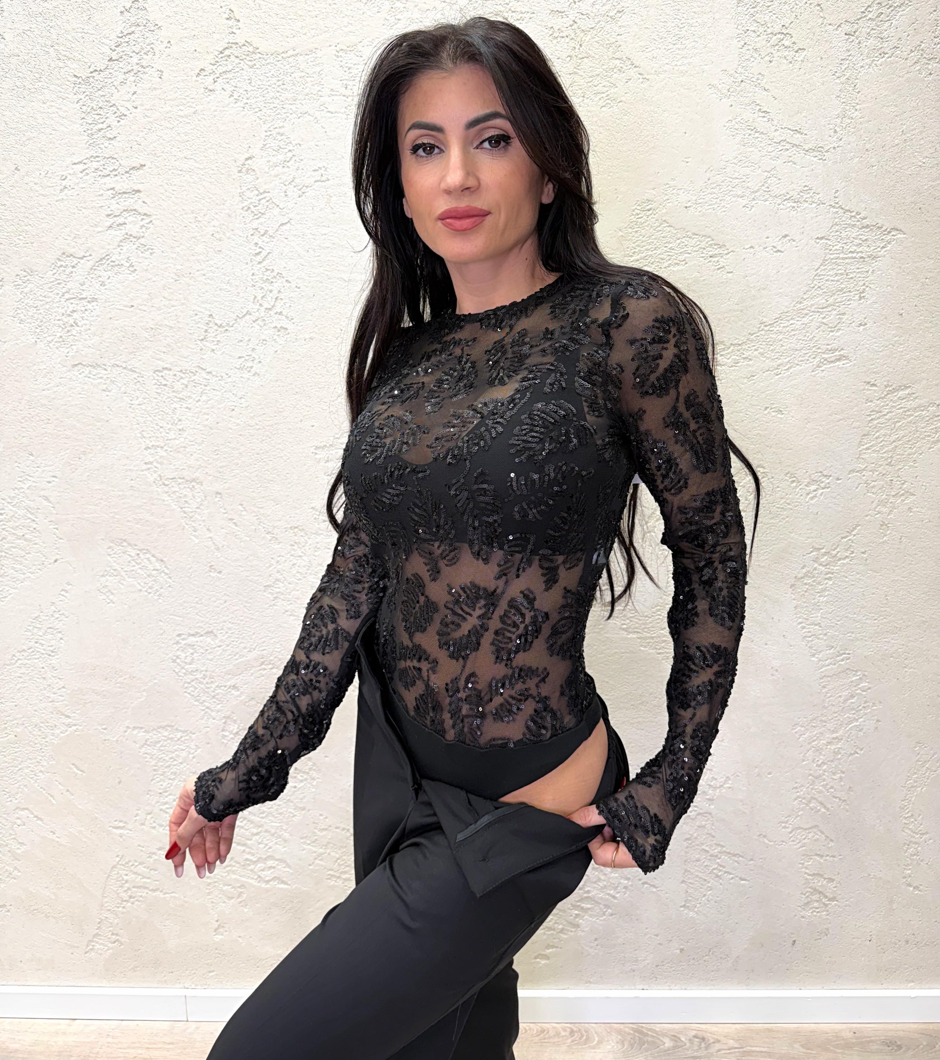 body in tulle con paillettes W25BB95 NERO TENSIONE IN 