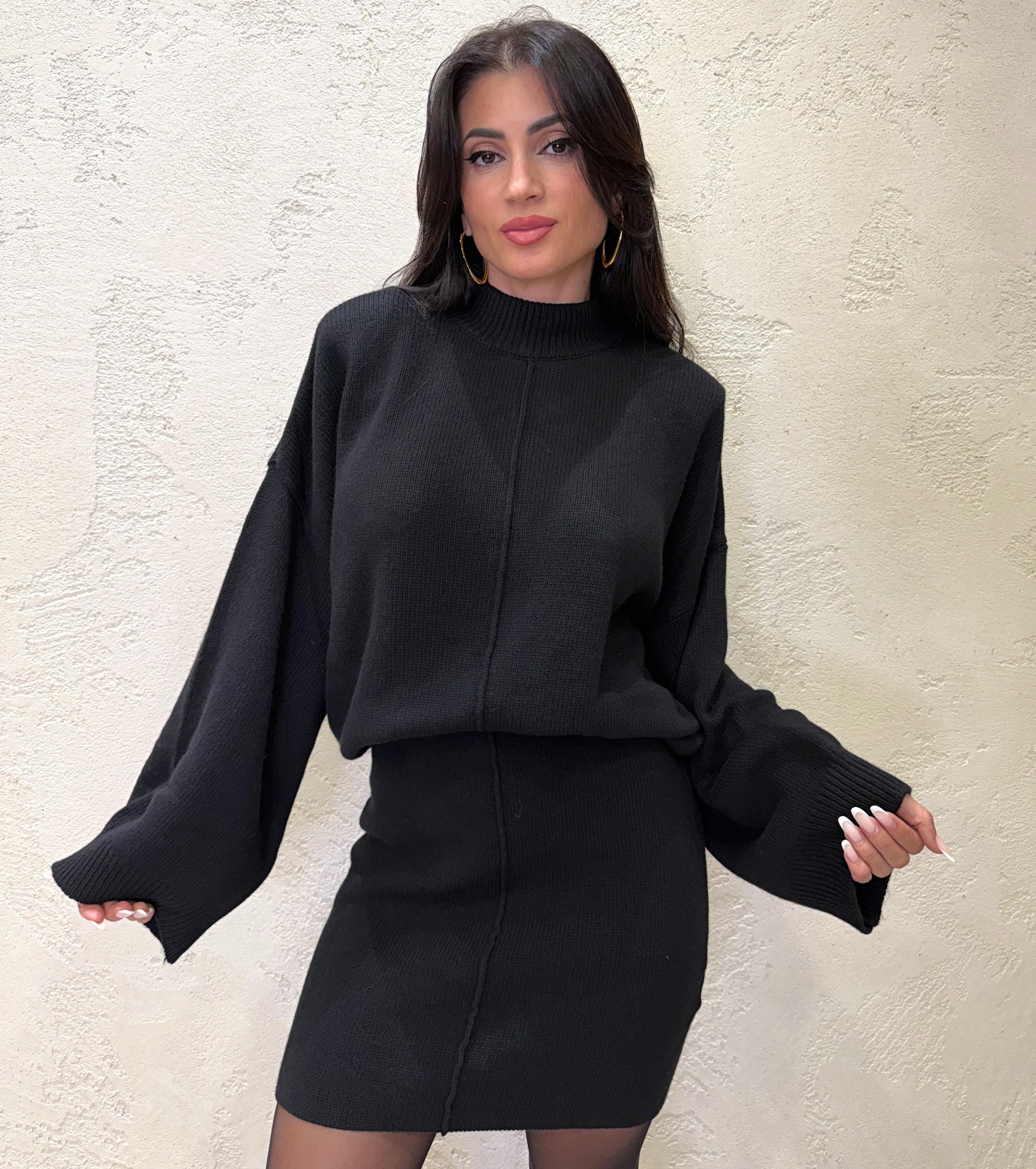 pull misto lana e cashmere con spalline rinforzate 55193F NERO VICOLO 