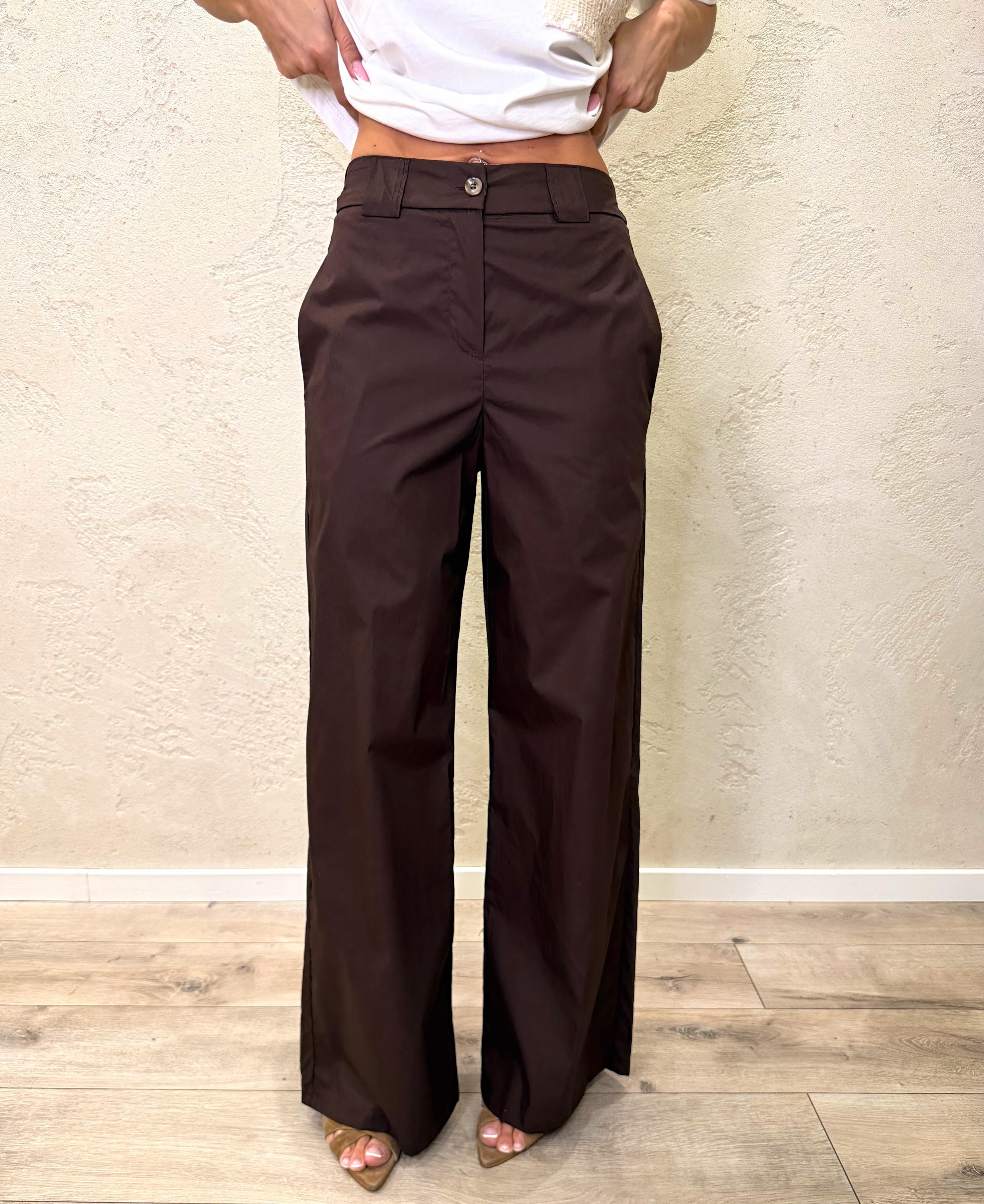 pantalone a gamba dritta in 100% cotone 26P4934 CIOCCOLATO TENSIONE IN 
