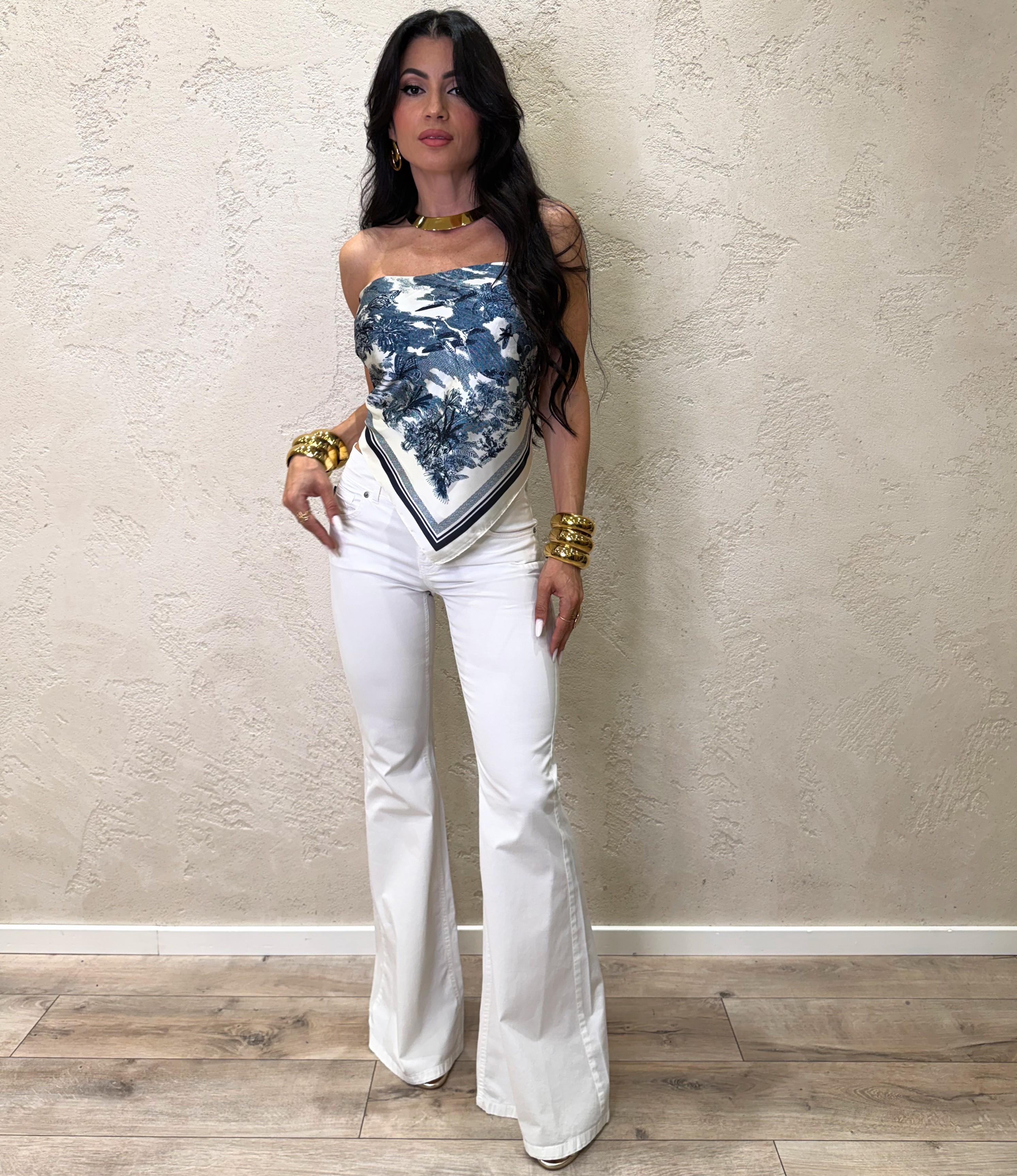jeans elasticizzato modello ele a zampa PLS-Q555 BIANCO HAVEONE 