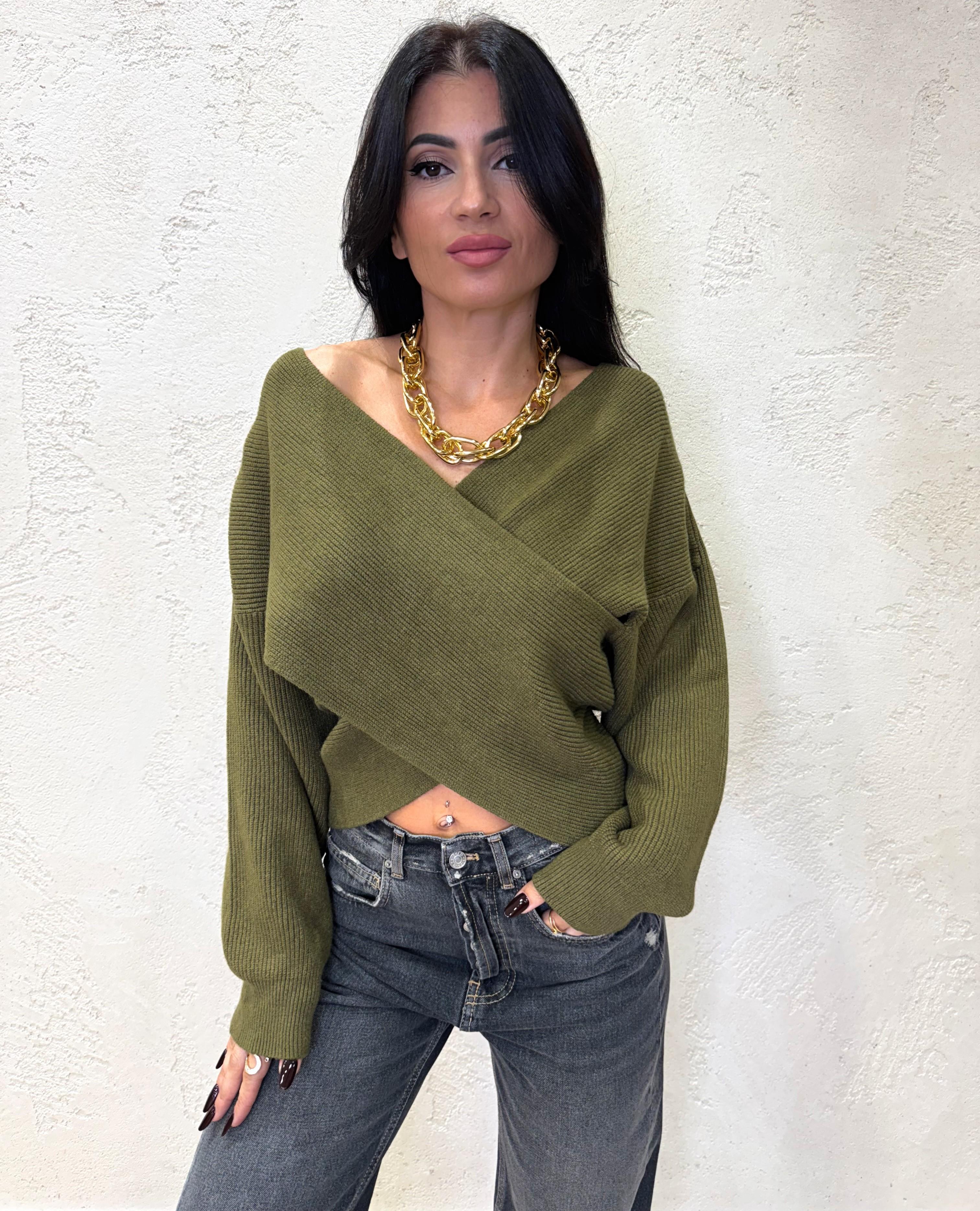 maglia a costine incrociata X66198 VERDE SUSY MIX 