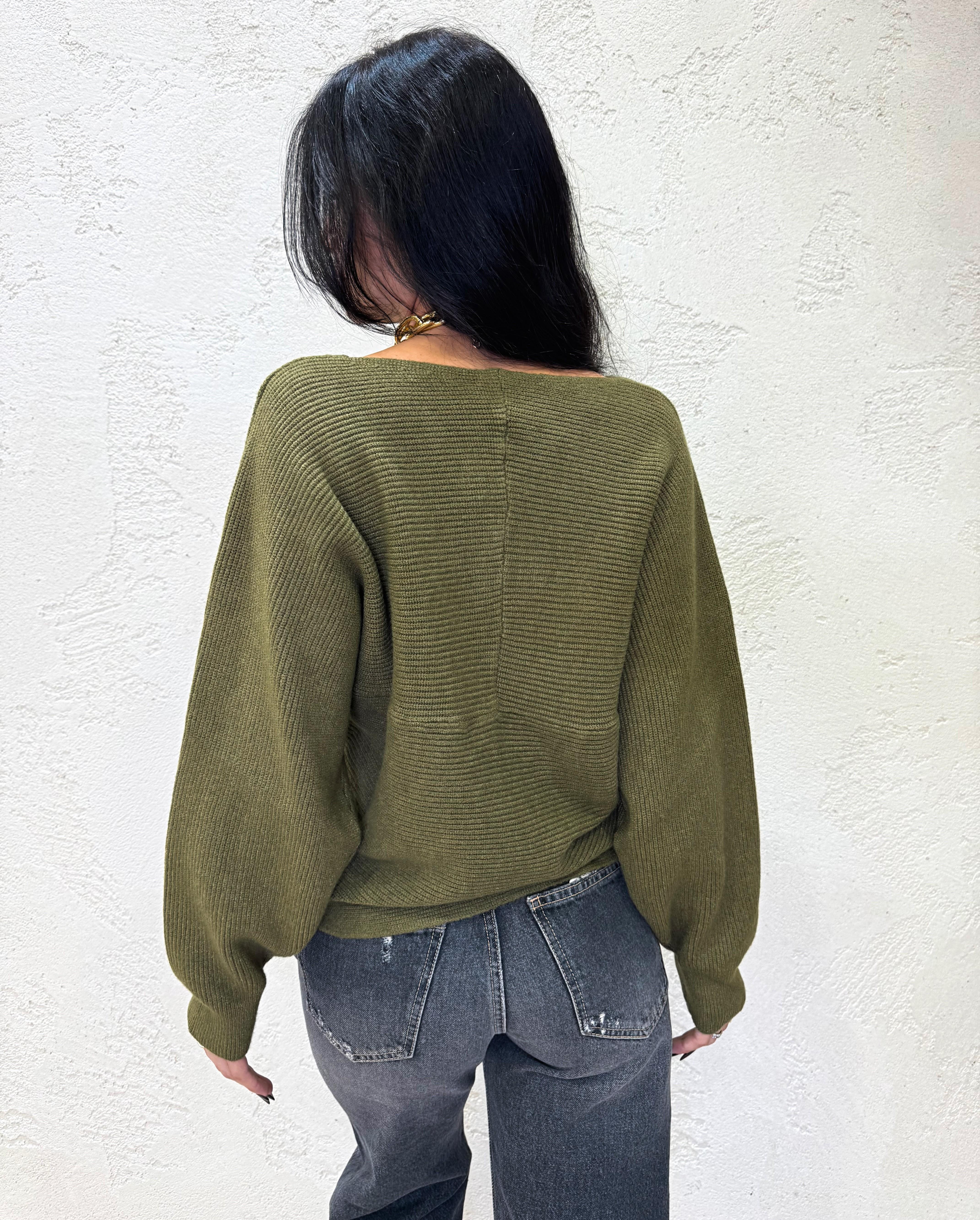 maglia a costine incrociata X66198 VERDE SUSY MIX 