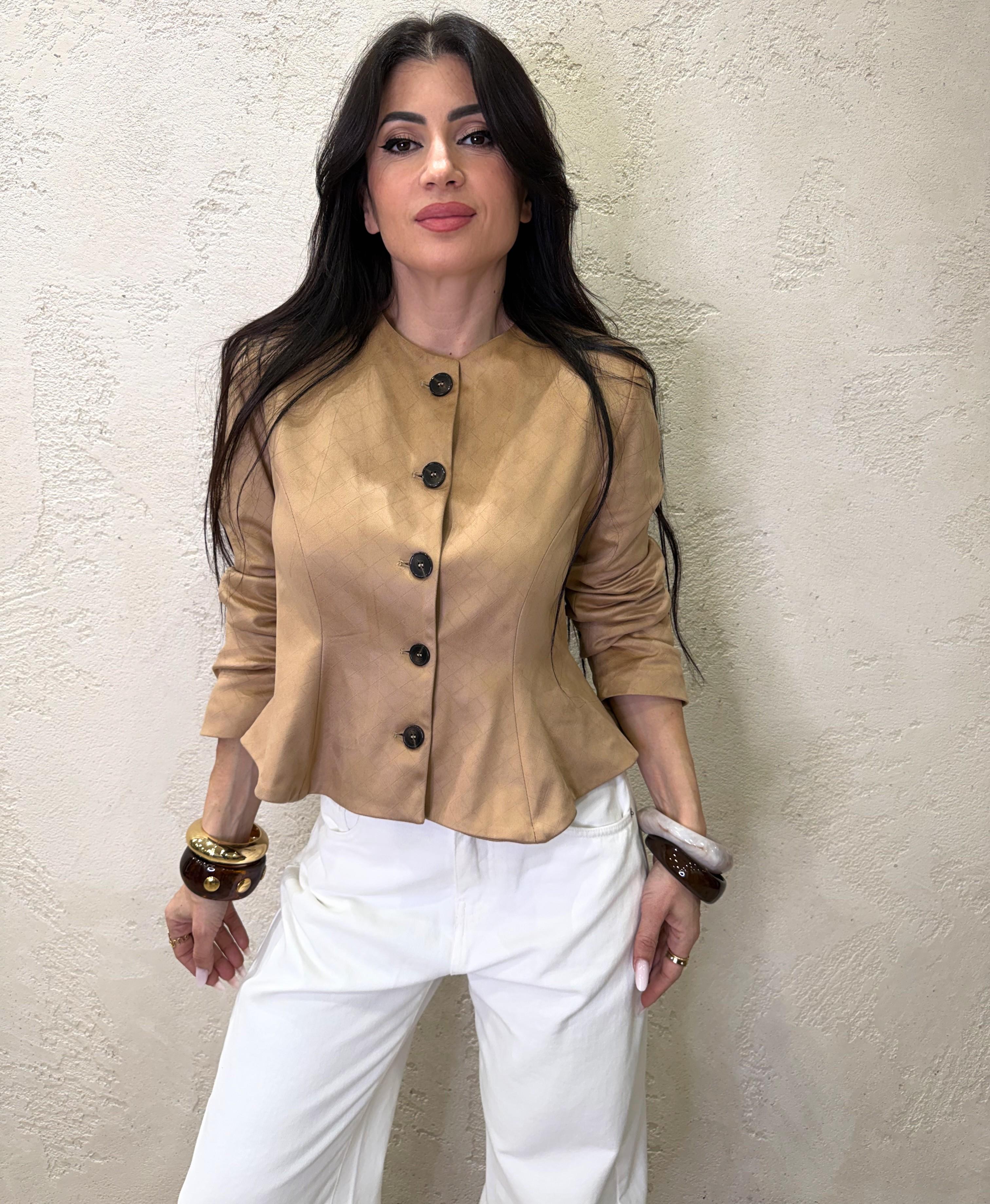 giacca intreccio scamosciata con collo rotondo leggermente svasata 26B4395 BEIGE TENSIONE IN 