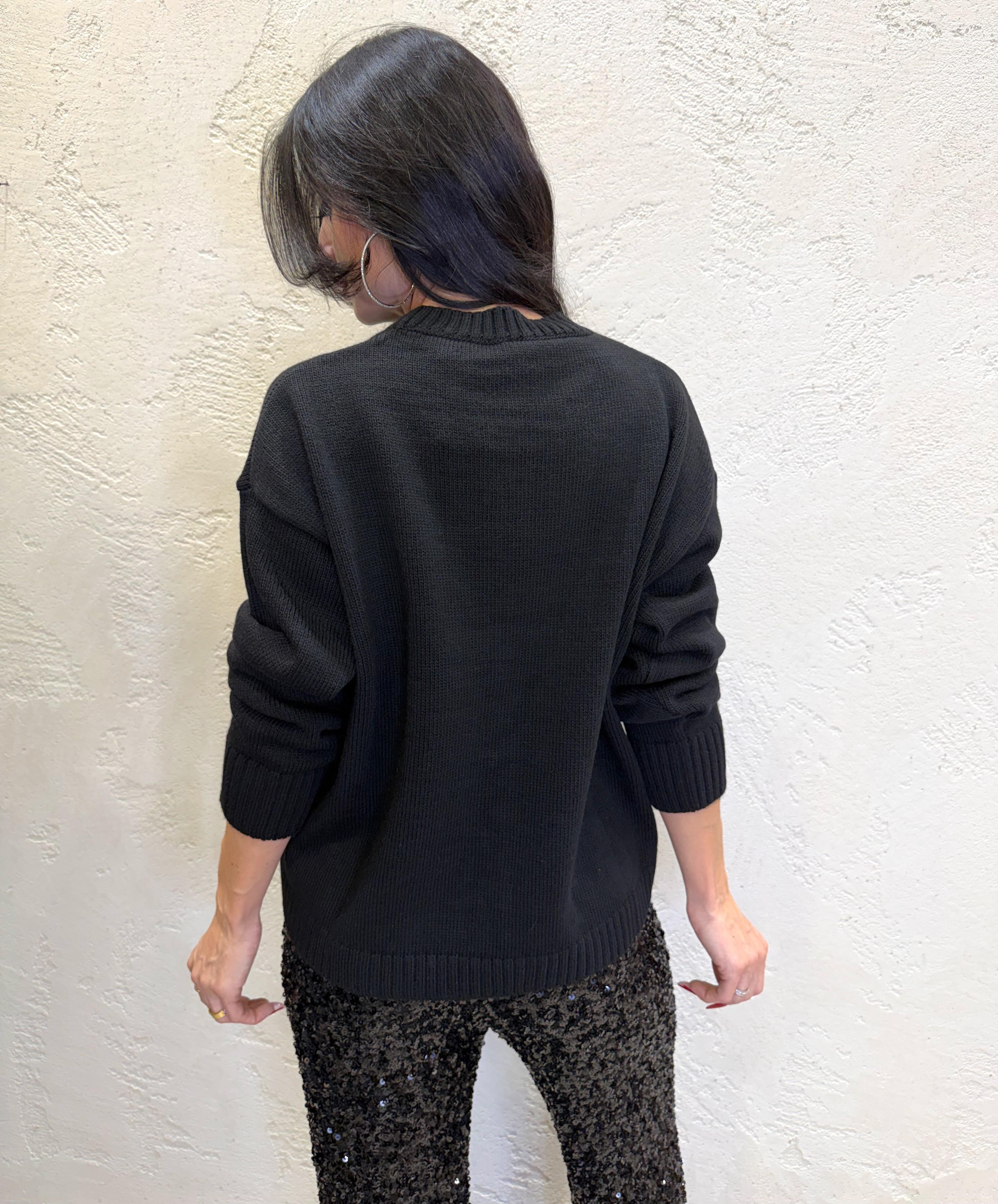 maglioncino con ricamo orso in smoking W5HMJ59A4000R NERO TENSIONE IN 