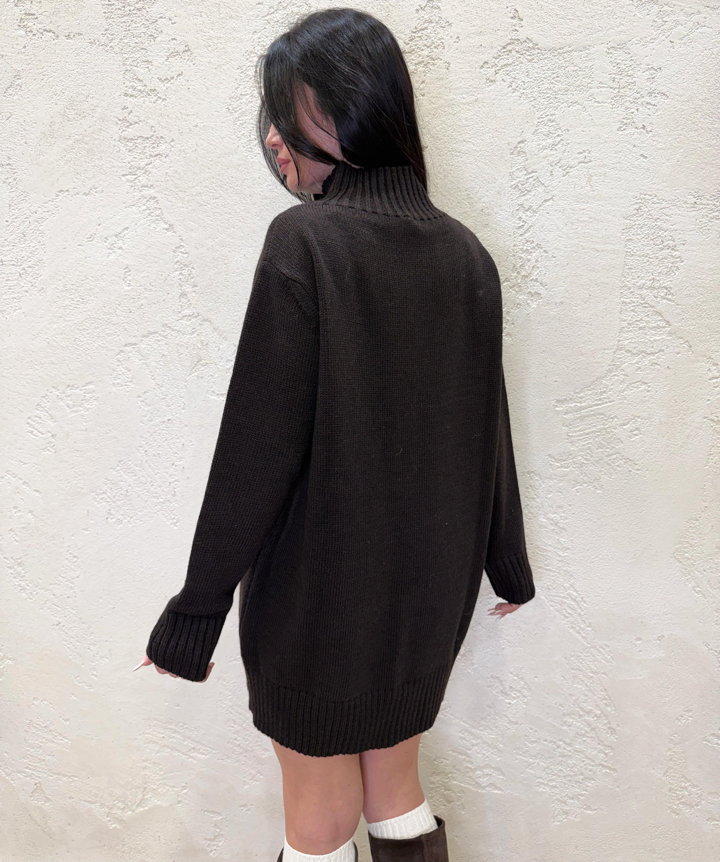 abito mini misto lana mezzo collo D82035 MORO TENSIONE IN 