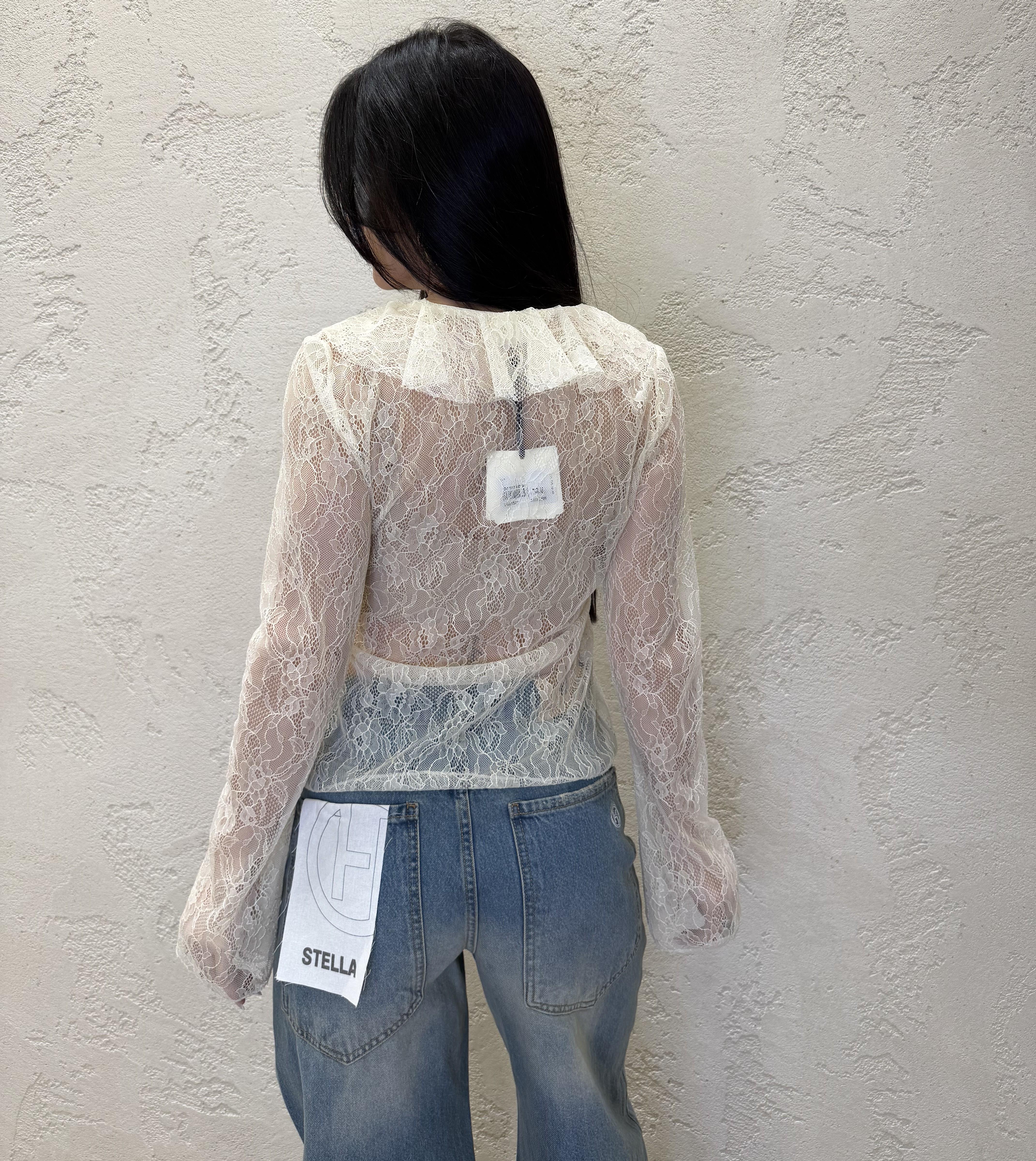 blusa in pizzo con lacci frontali TAB1521 BURRO VICOLO 