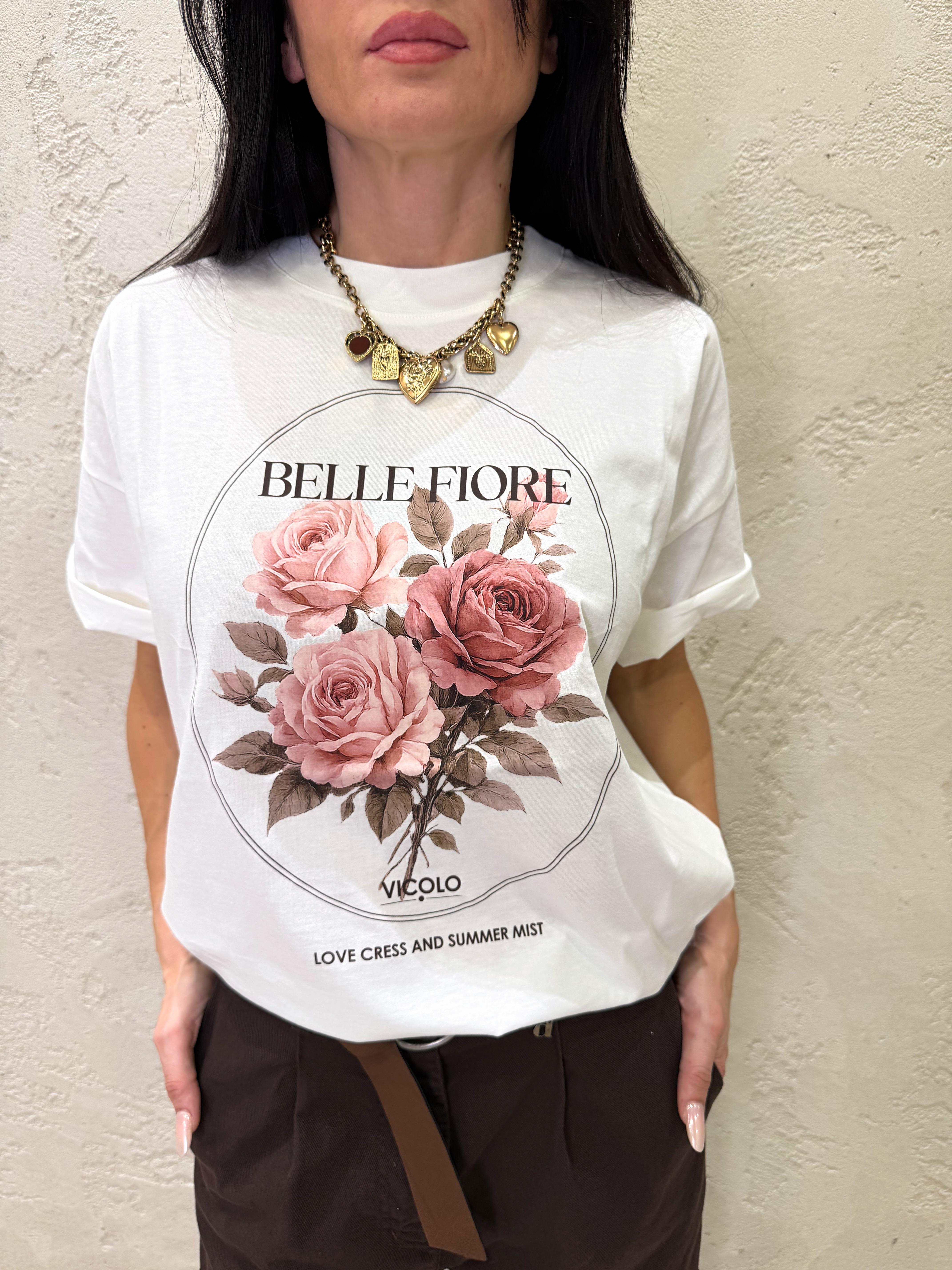 t-shirt over con stampa rose RAB0252 NATURALE VICOLO 