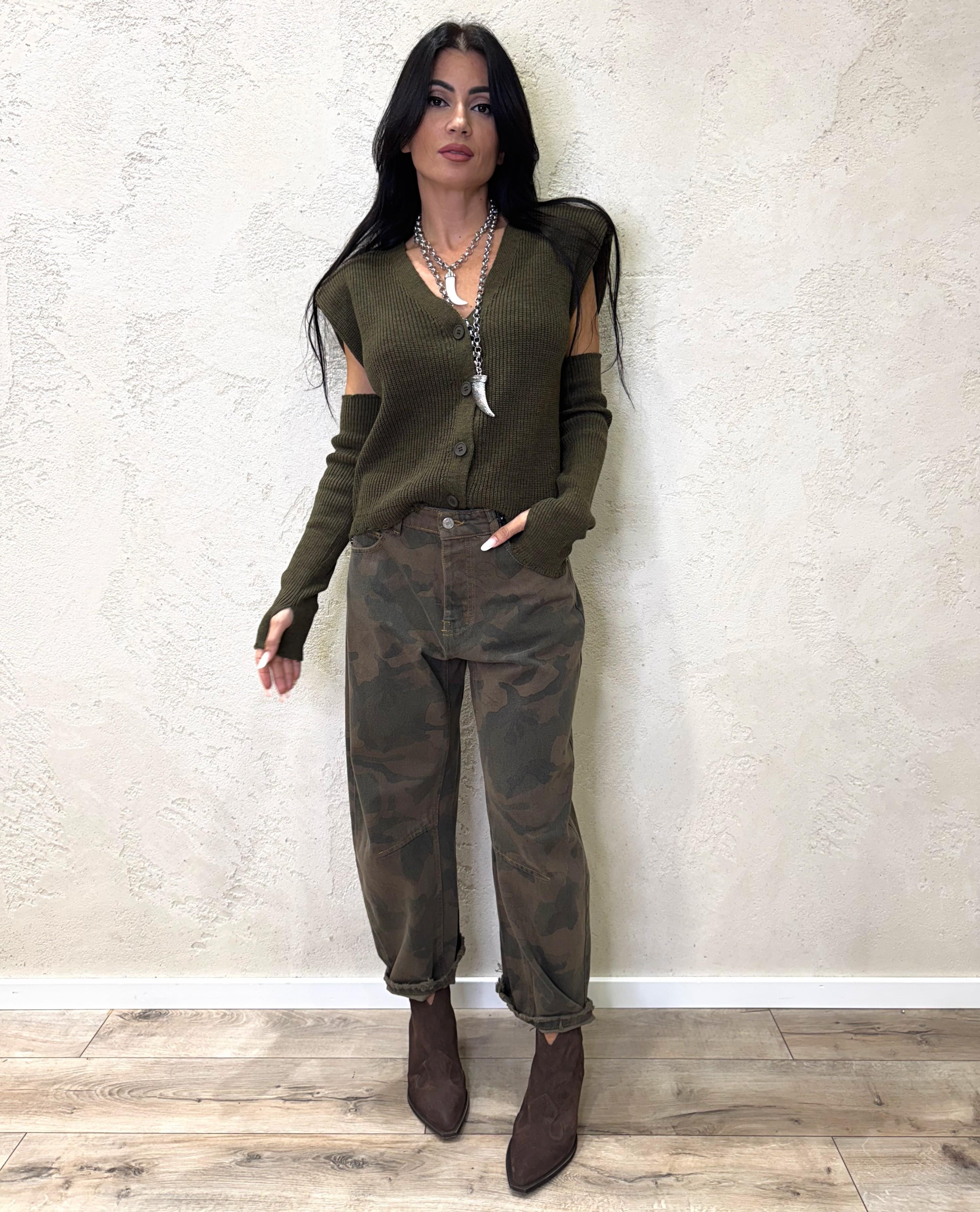 gilet misto lana con spalline e manicotti LFP-P015 MILITARE HAVEONE 