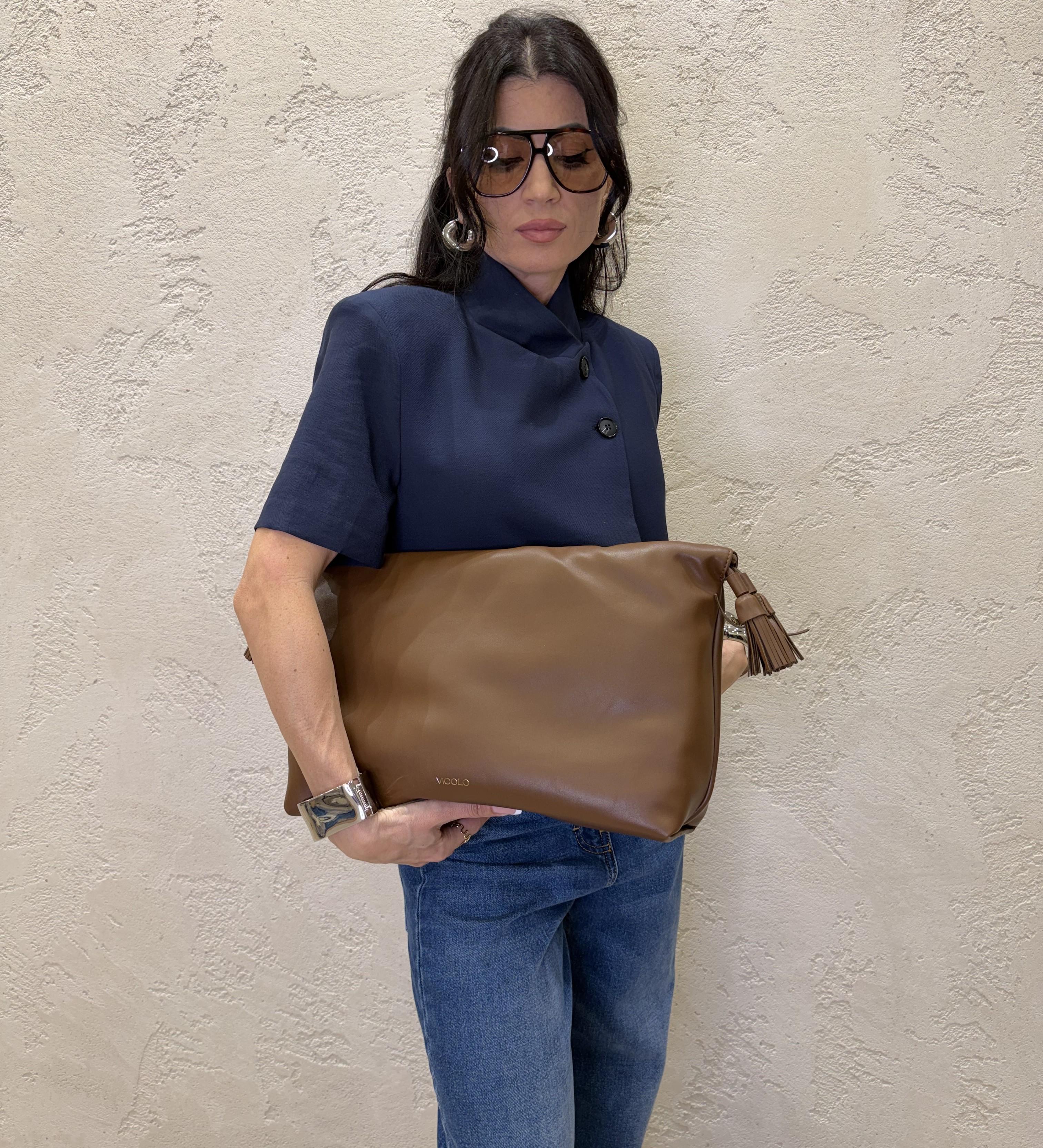 borsa tassel grande in ecopelle XAB0034 FONDENTE VICOLO 