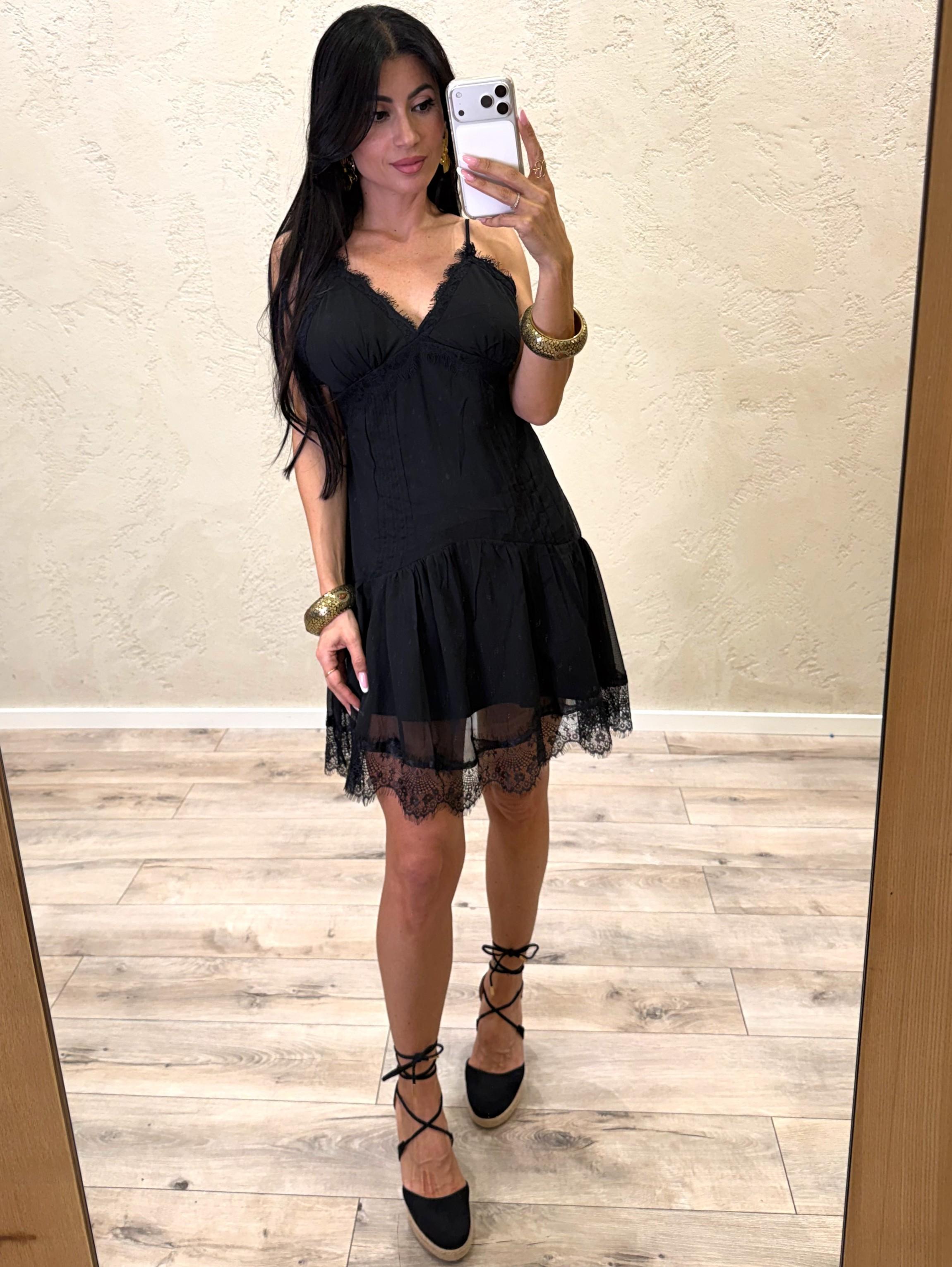 abito mini con inserti in pizzo 12219 NERO SUSY MIX 