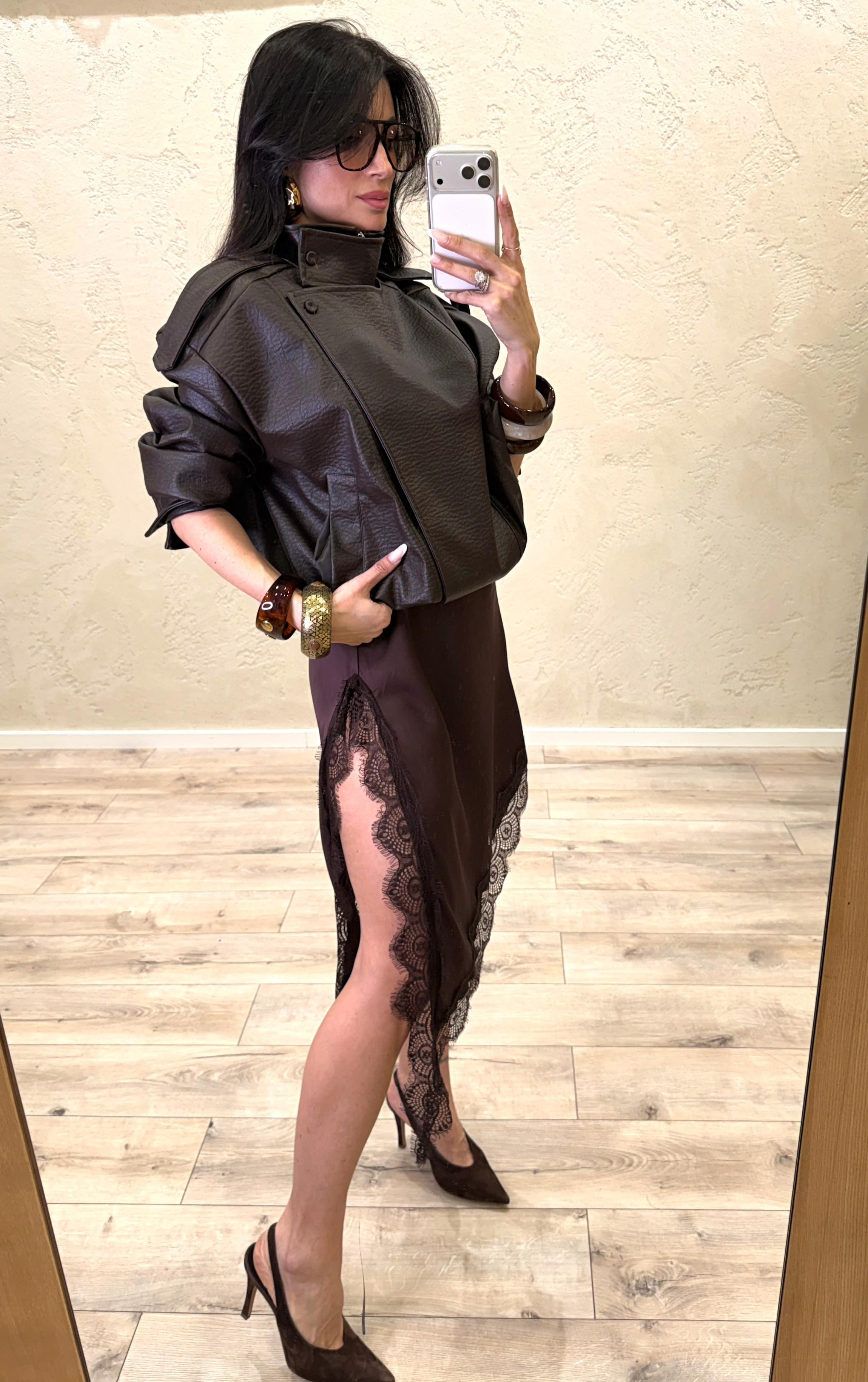 abito mini con inserti in pizzo in 100% viscosa 12059 MORO SUSY MIX 