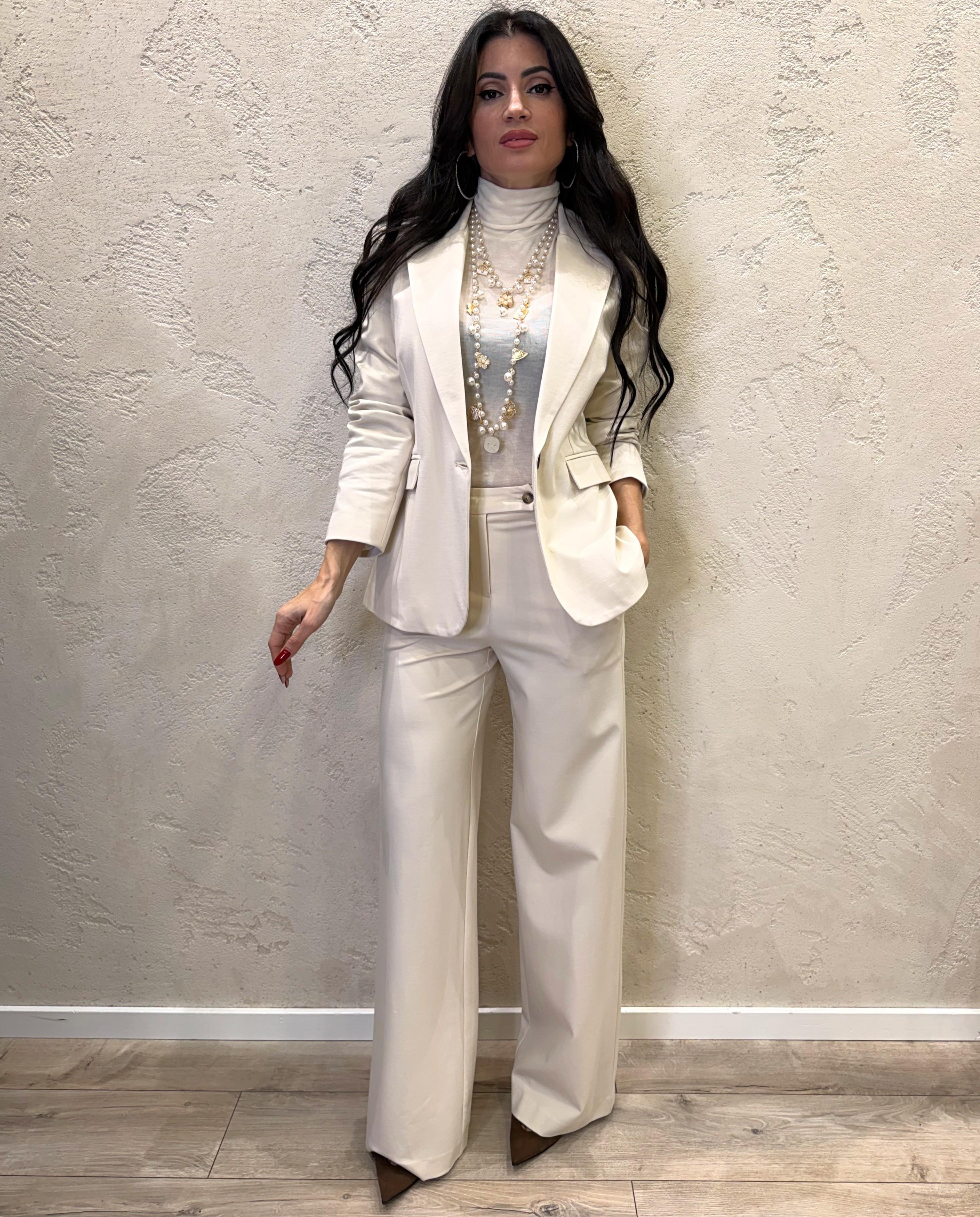 blazer sfiancato in punto milano elasticizzato 26B1203 BURRO TENSIONE IN 