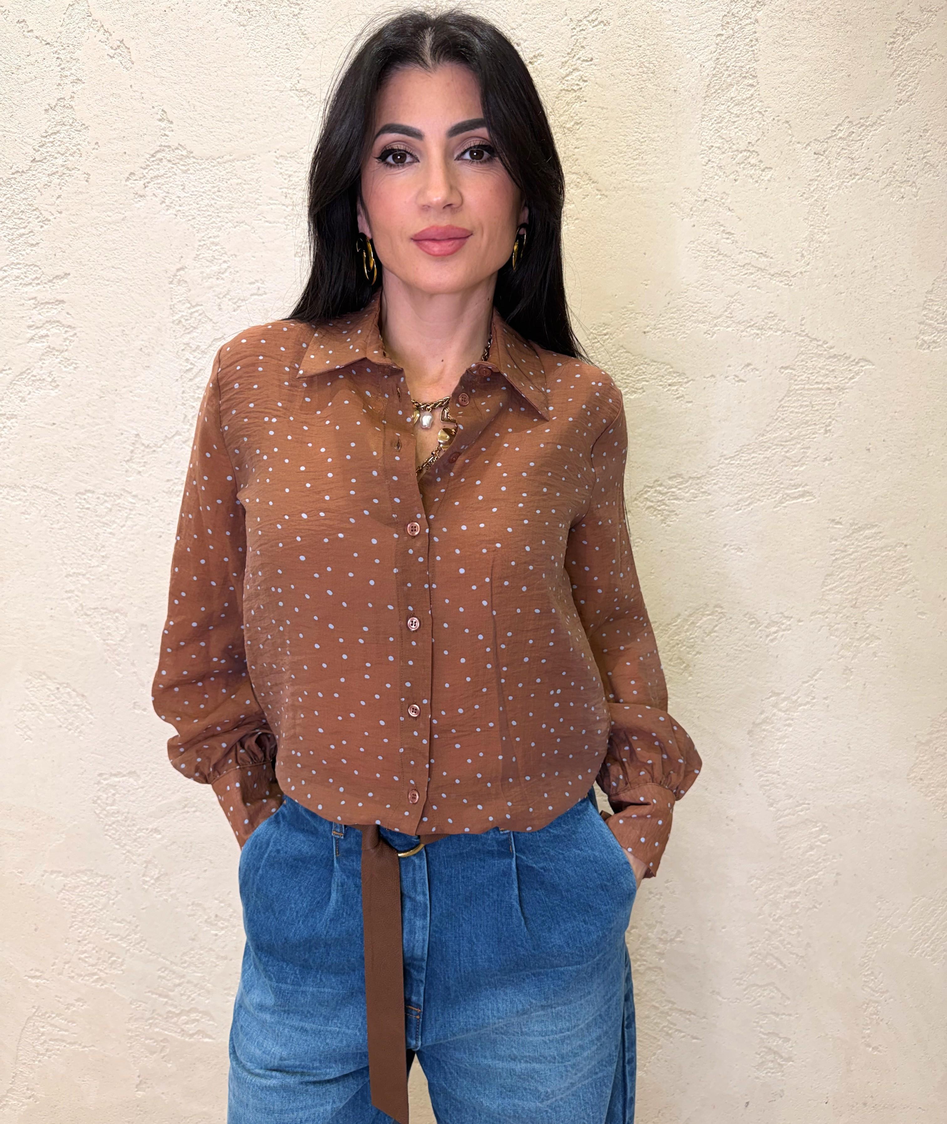 camicia in lyocell a pois CDQC1GL TABACCO DIXIE 