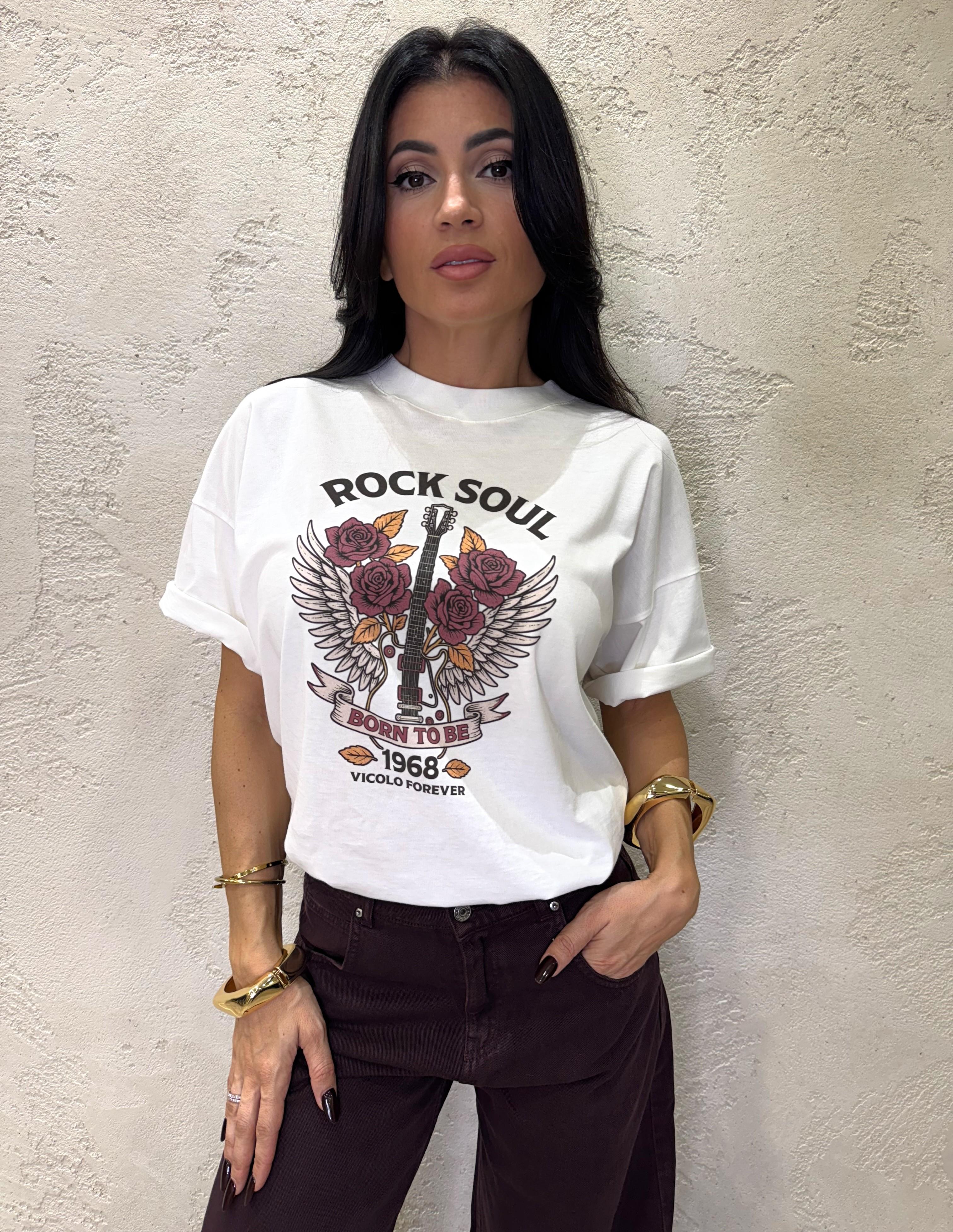 t-shirt oversize con stampa rock soul RF0259 BURRO VICOLO 