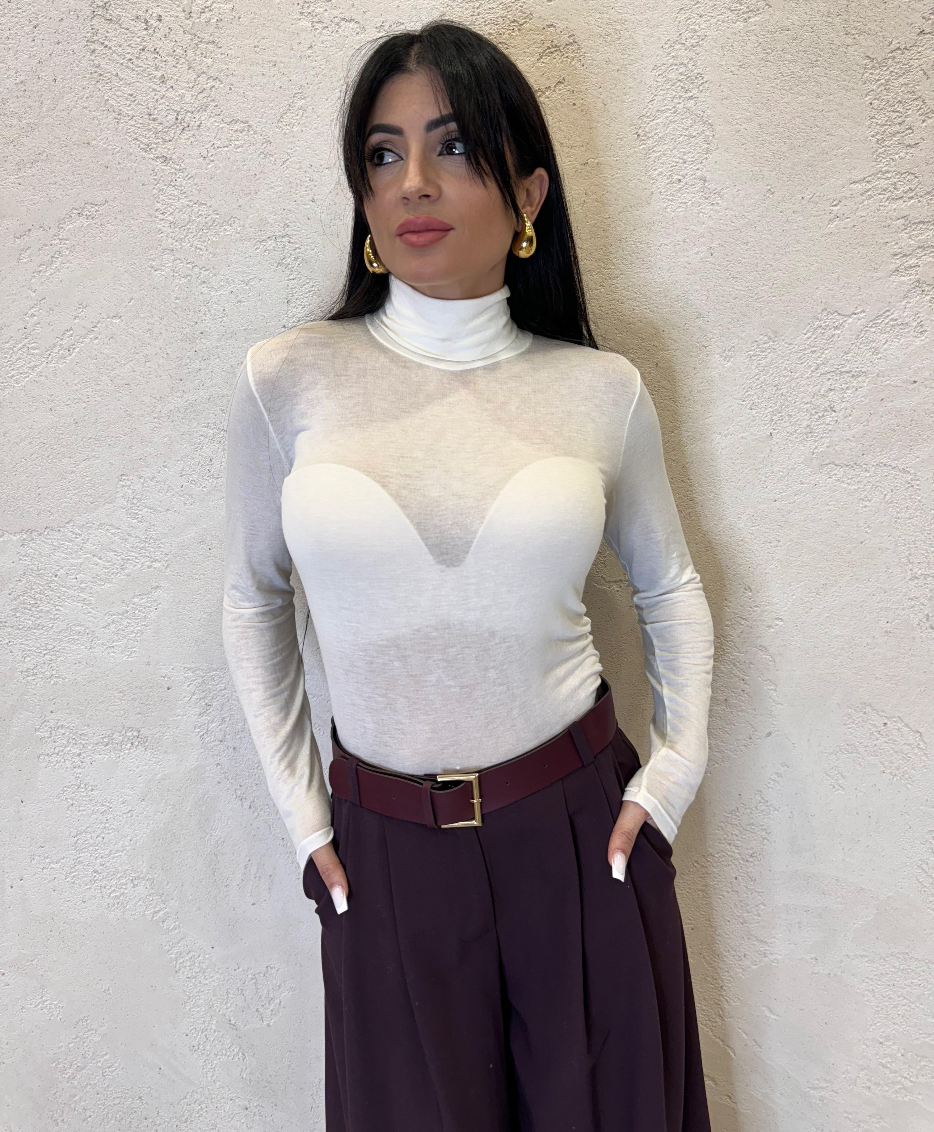 maglia misto cashmere con collo alto B05085 LATTE SUSY MIX 