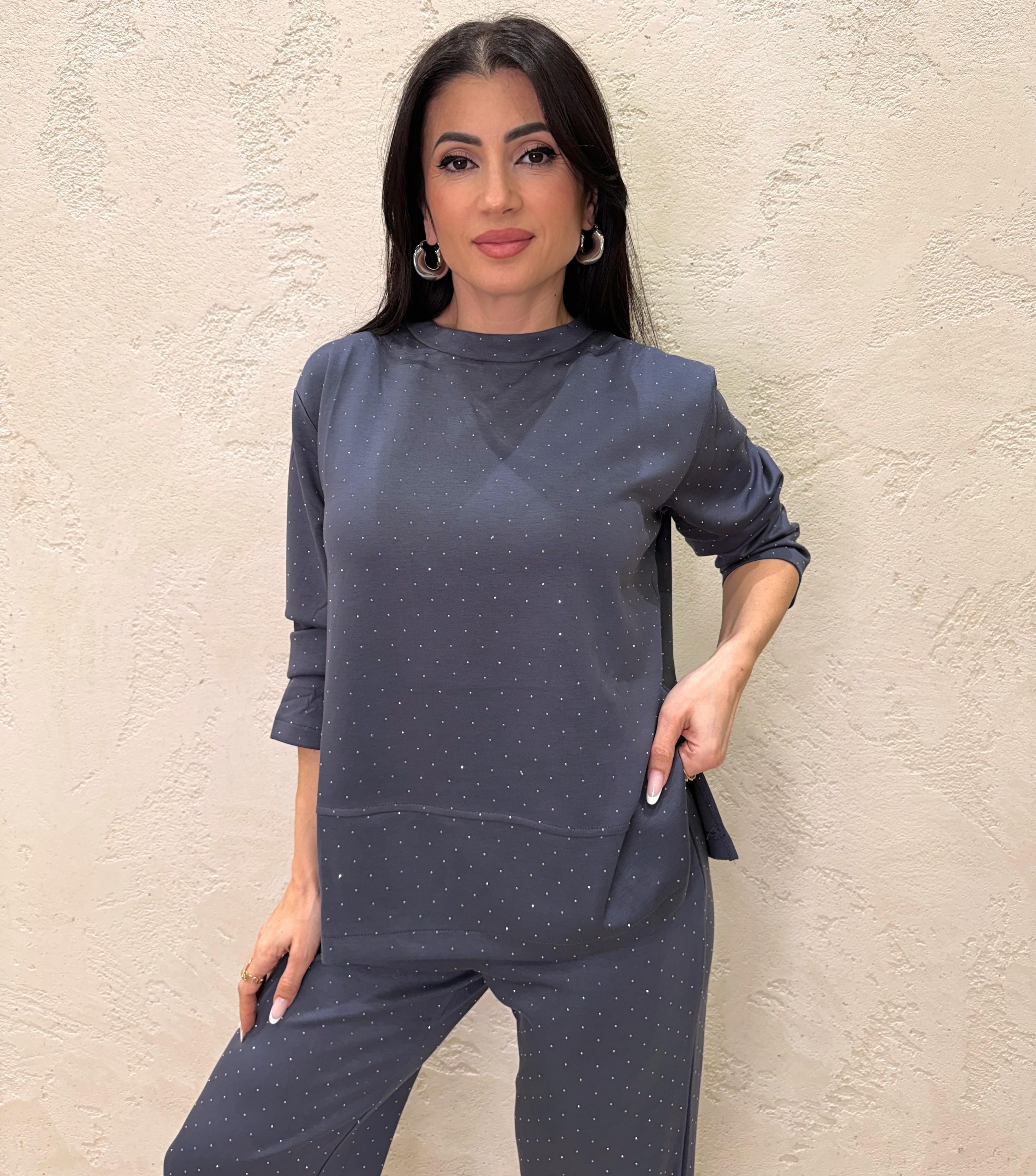 completo coordinato in felpa con strass COMPLETRASS ANTRACITE ELEVI 