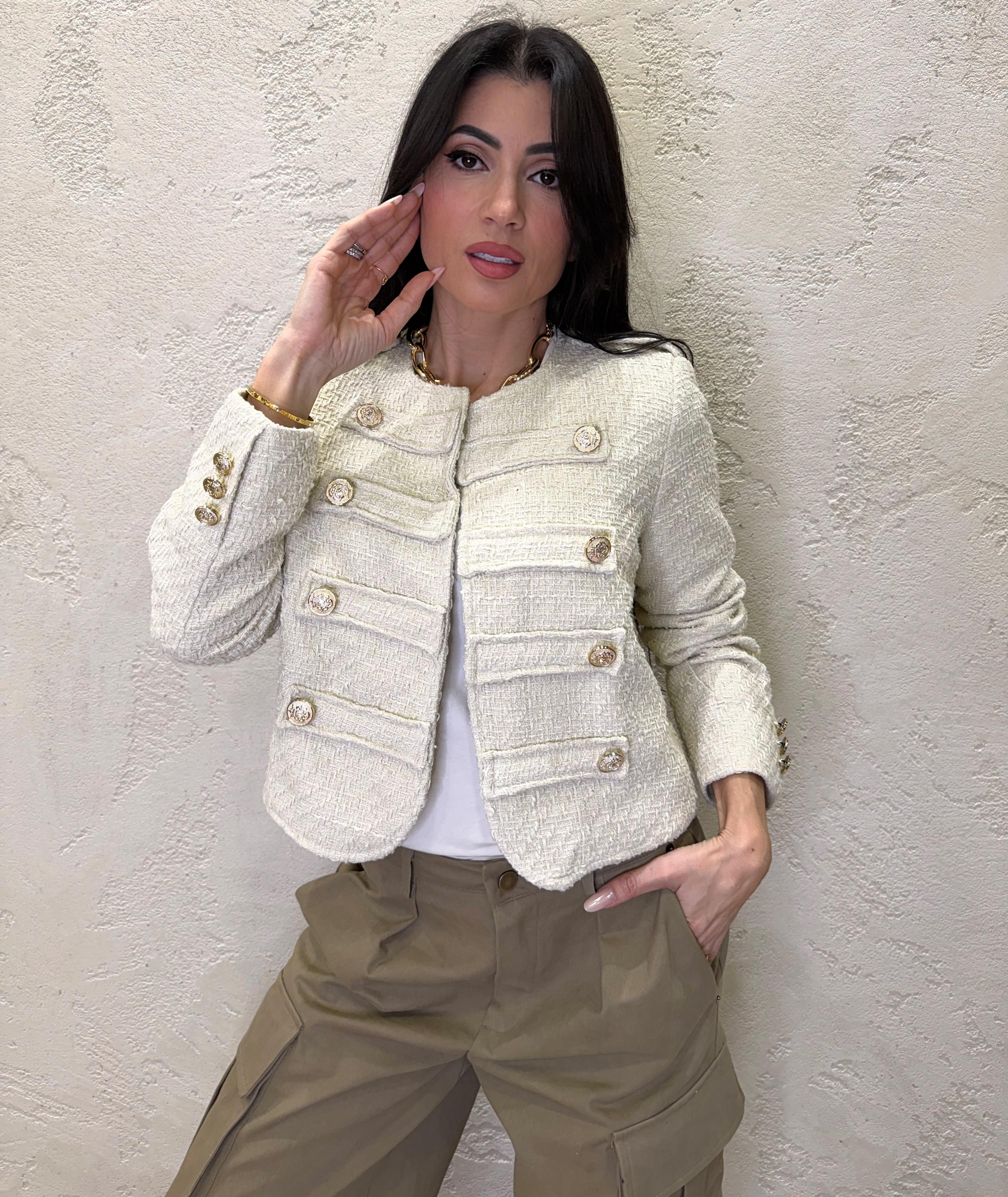 giacca napoleone bouclé modello a scatoletta 26B3718 BURRO TENSIONE IN 