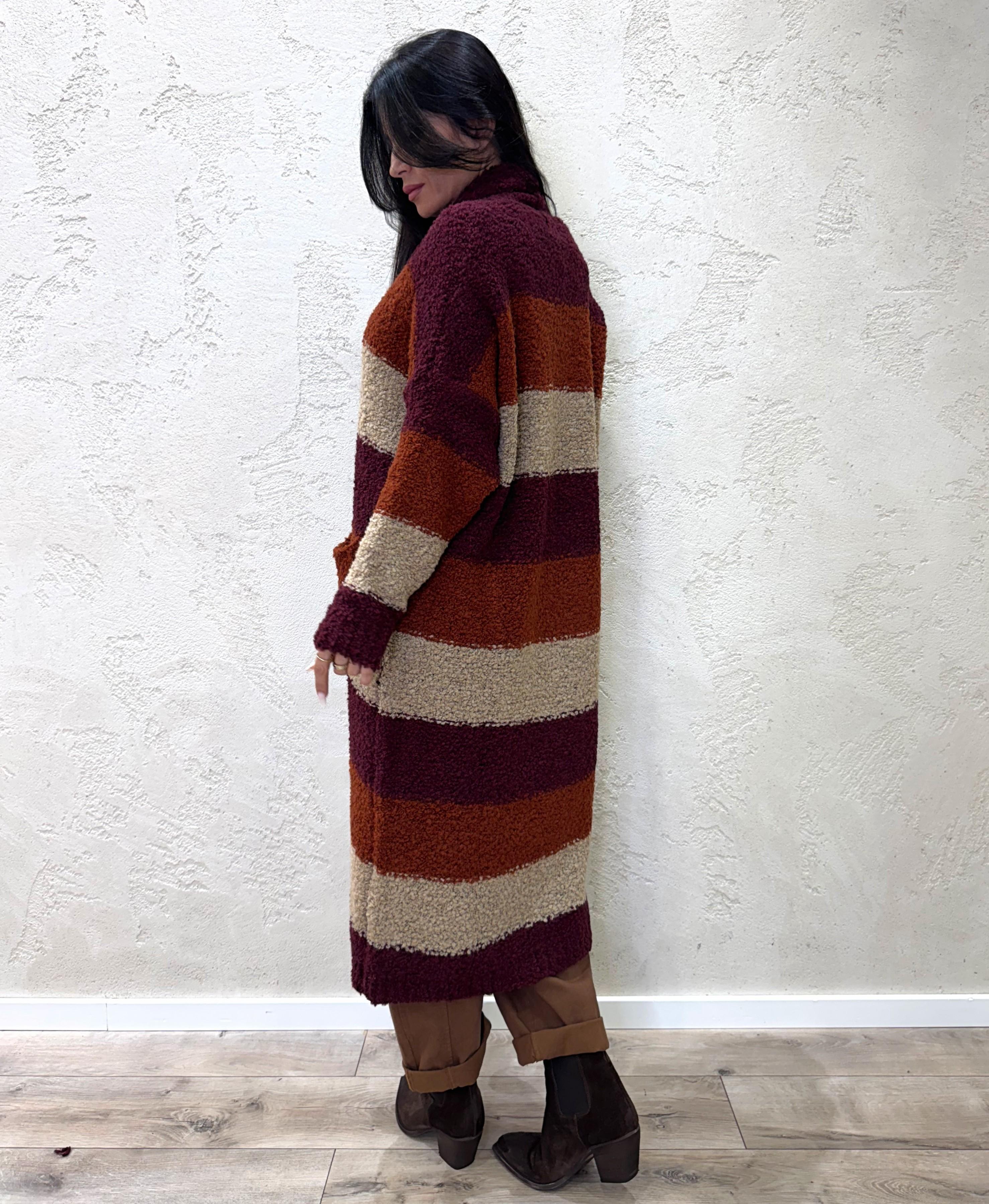 cardigan lungo misto lana e alpaca 3VV06 VINO/BEIGE/ZUCCA SUSY MIX 