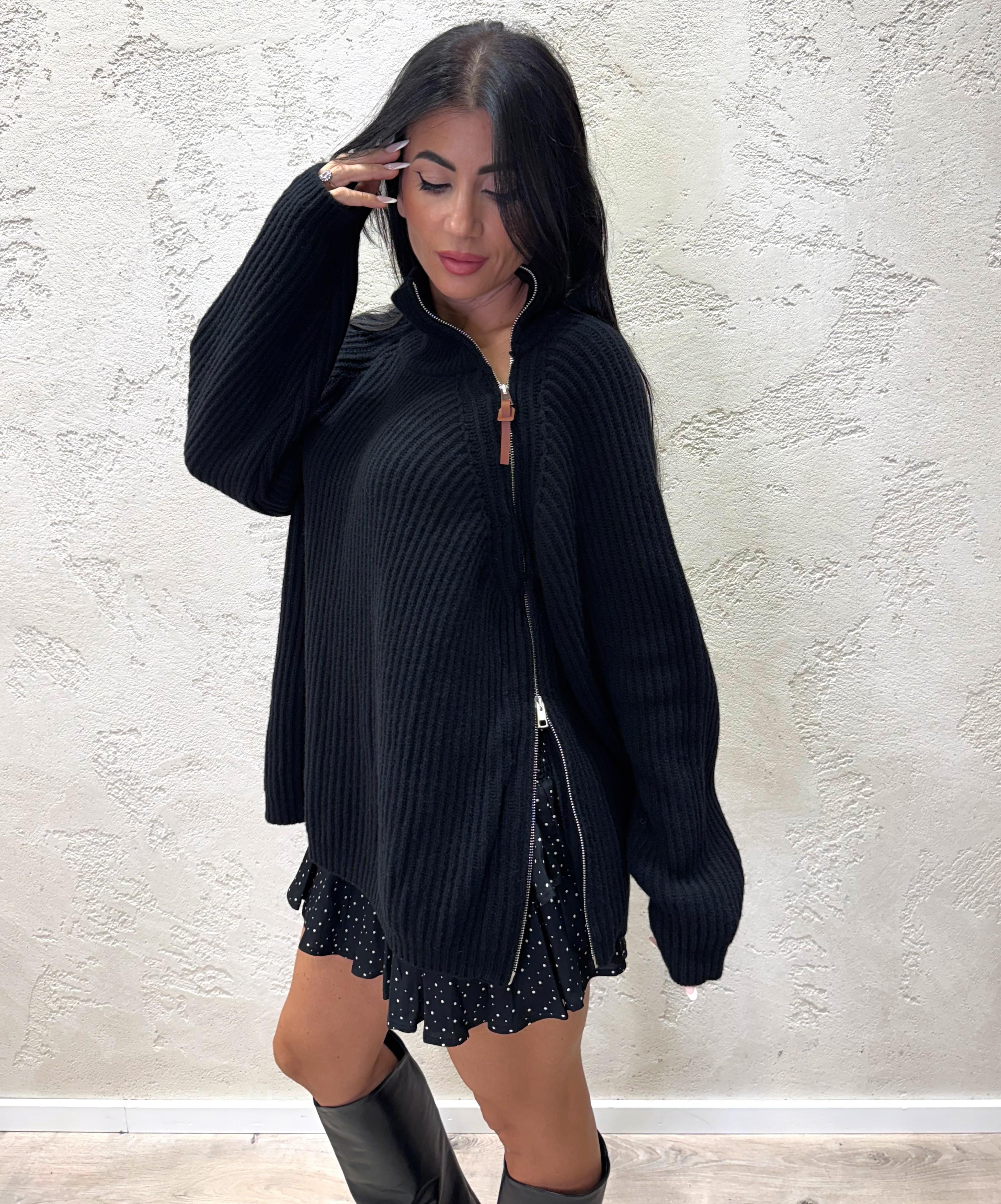 maglione in lana a collo alto con zip 55069F NERO VICOLO 