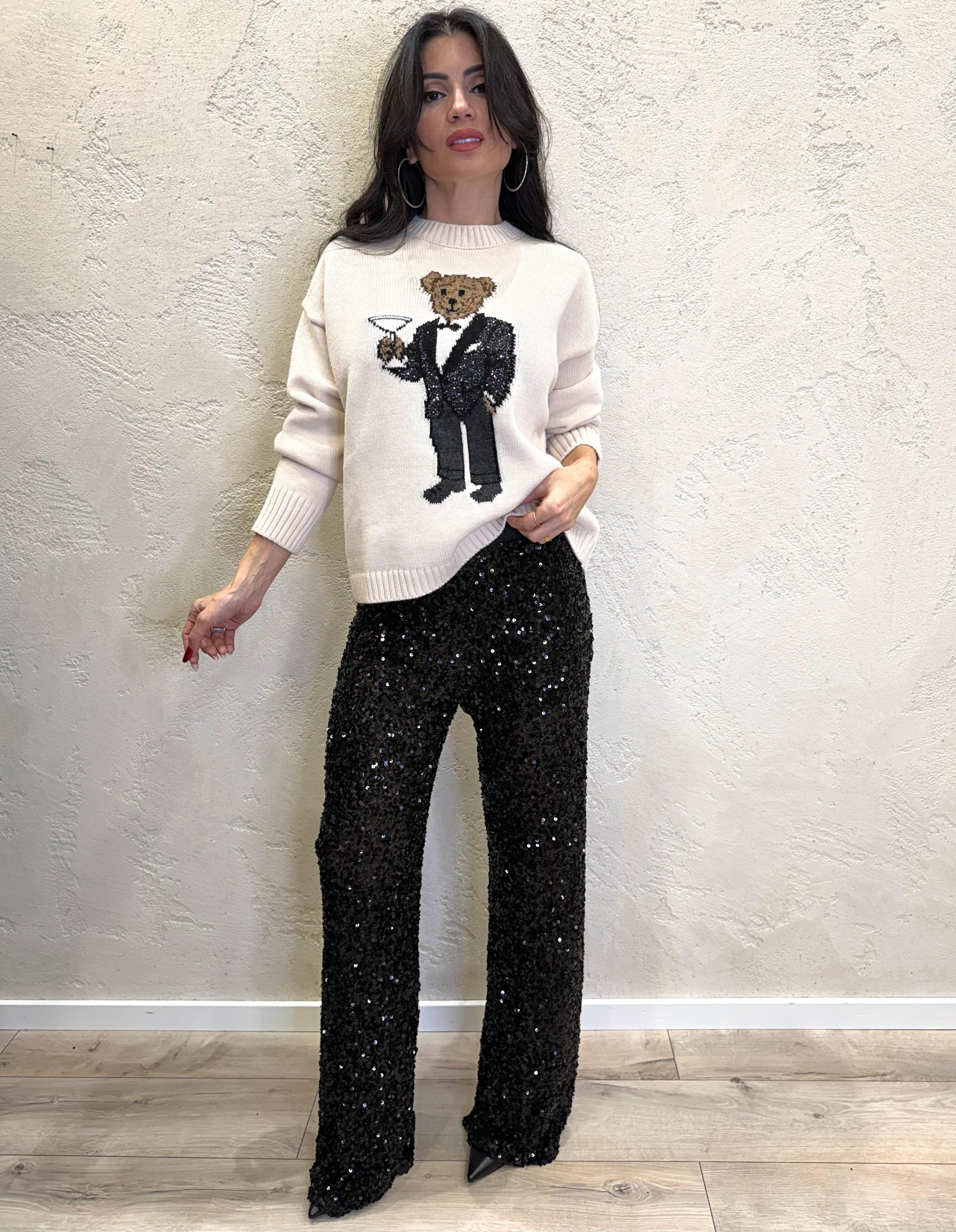 maglioncino con ricamo orso in smoking W5HMJ59A4000R BURRO TENSIONE IN 