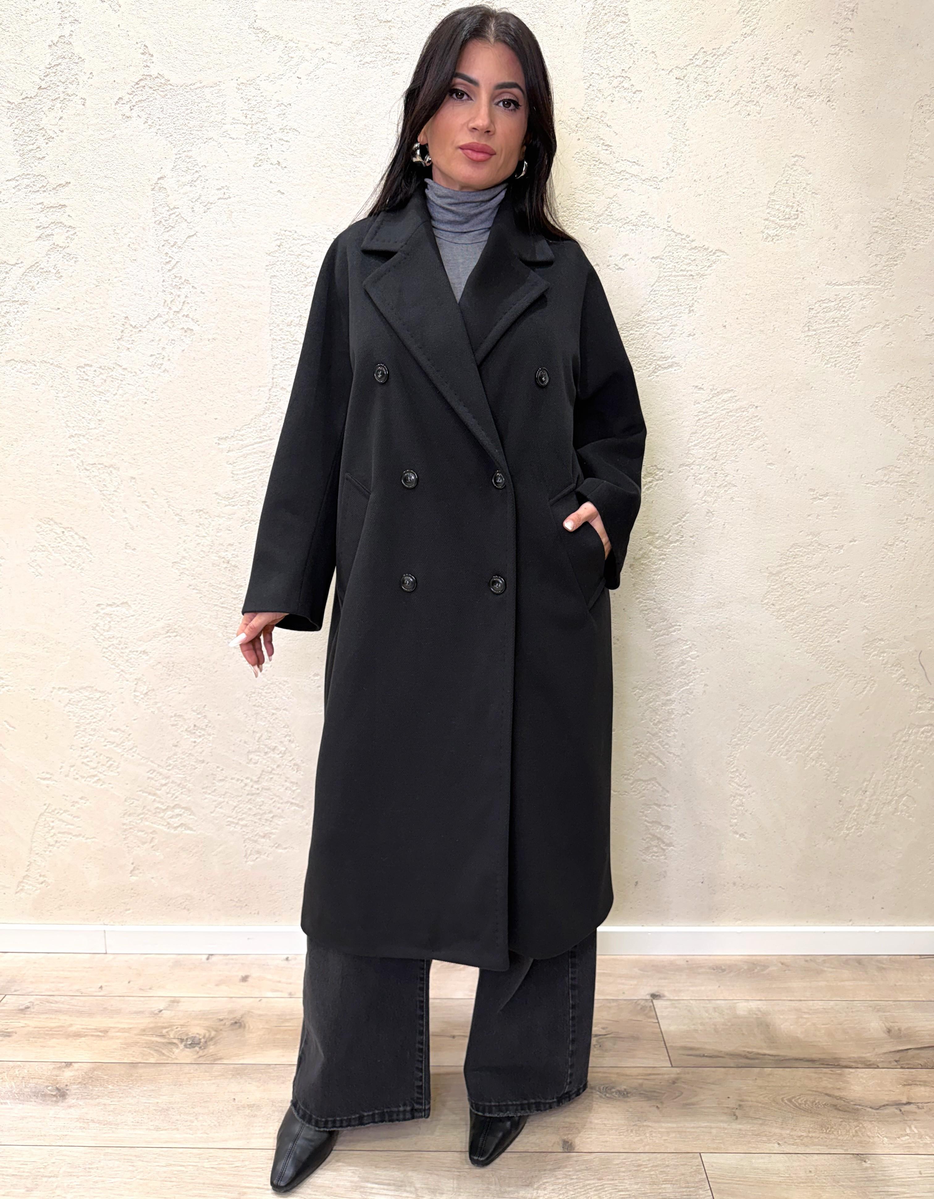 cappotto lungo doppio petto 9746MRKAI25 NERO TENSIONE IN 