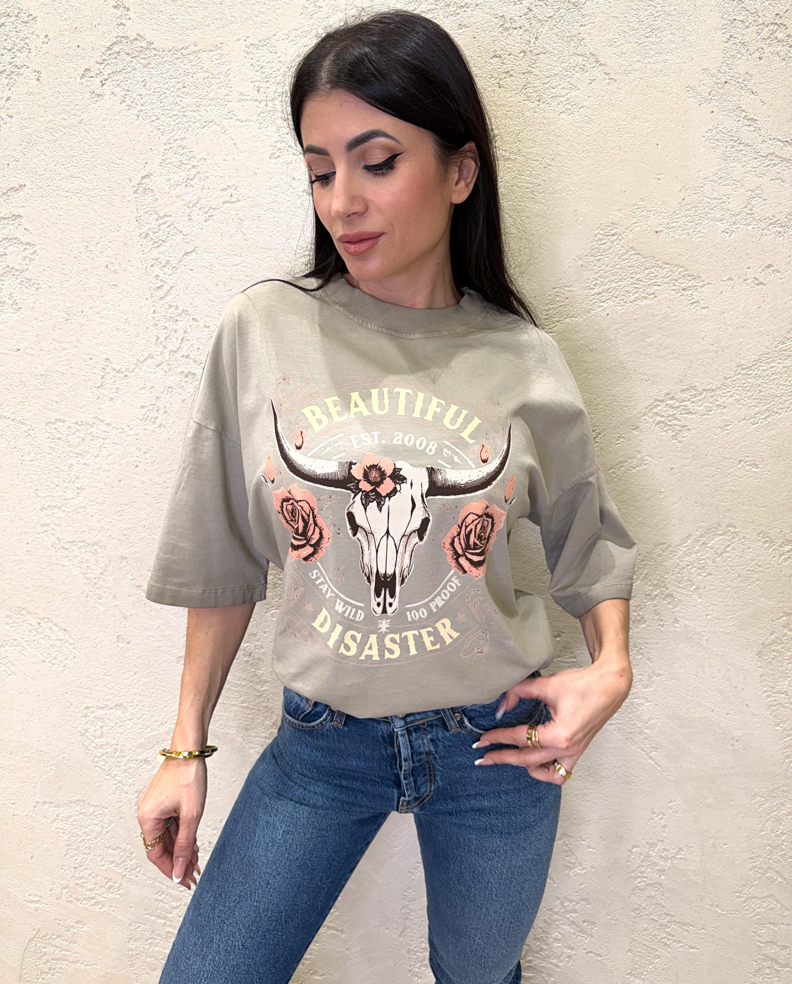 t-shirt stone washed con stampa bufalo FFW-Q007 FANGO HAVEONE 