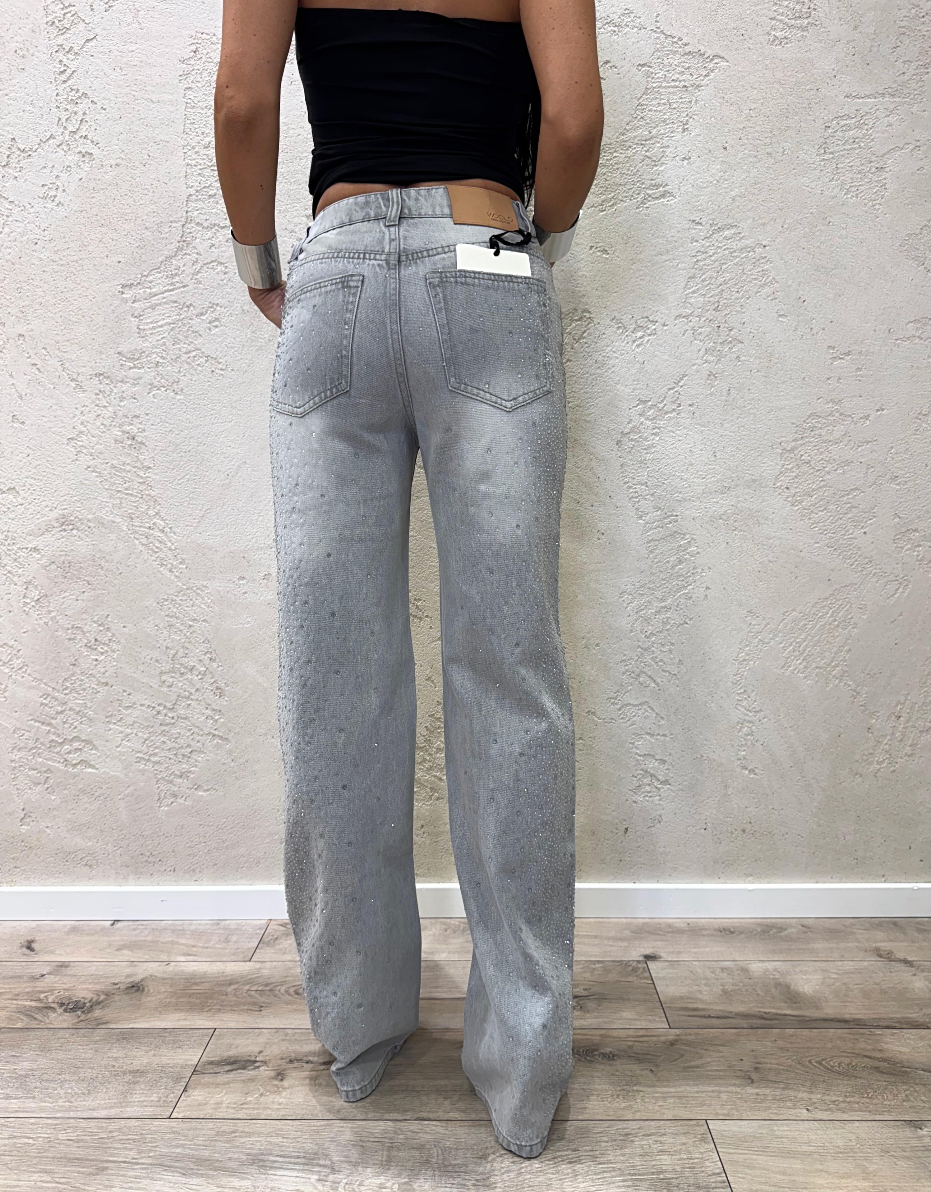 jeans modello aurora con cristalli DF5163 GRIGIO VICOLO 