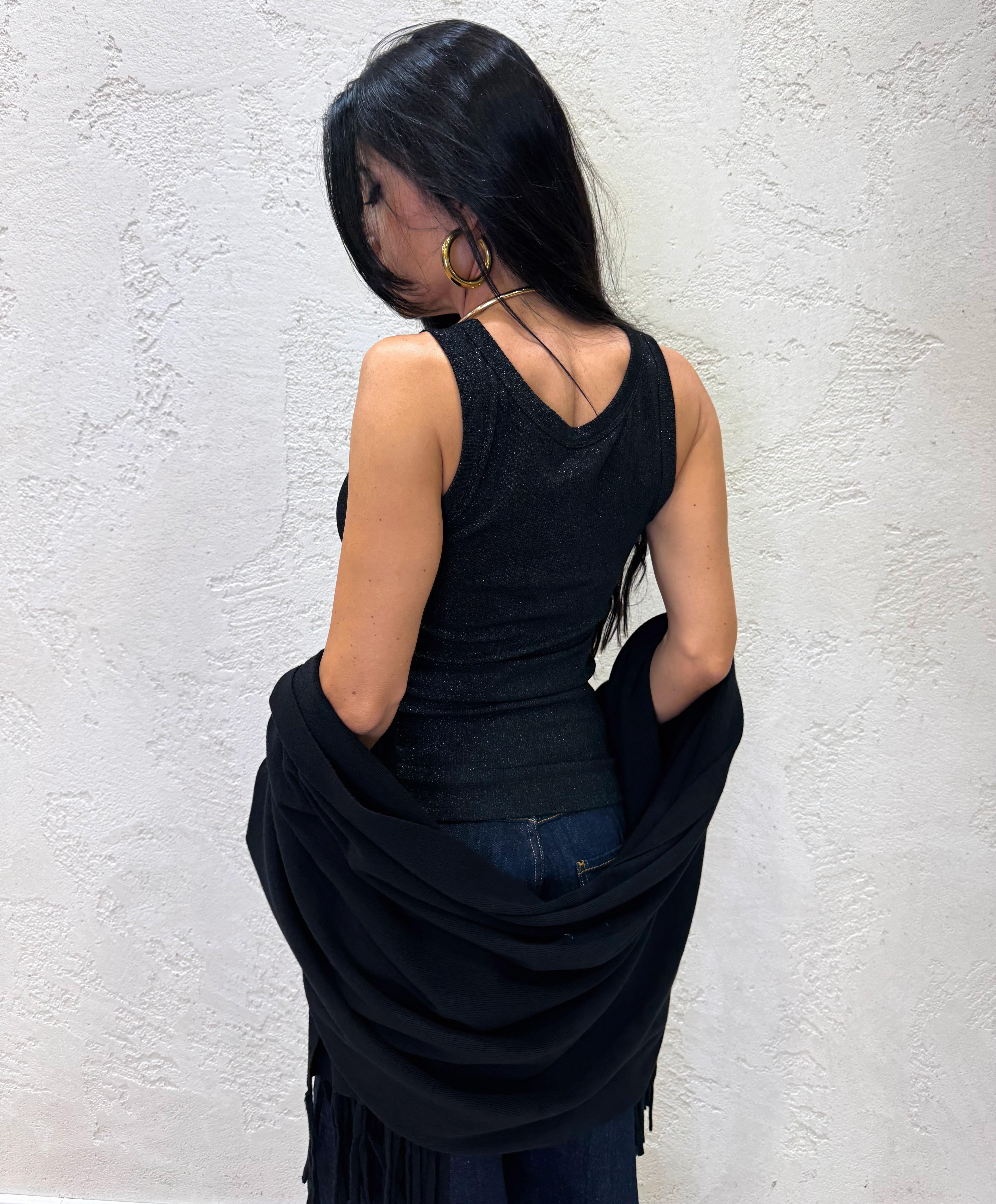 canotta in lurex a girocollo UF0055 NERO VICOLO 