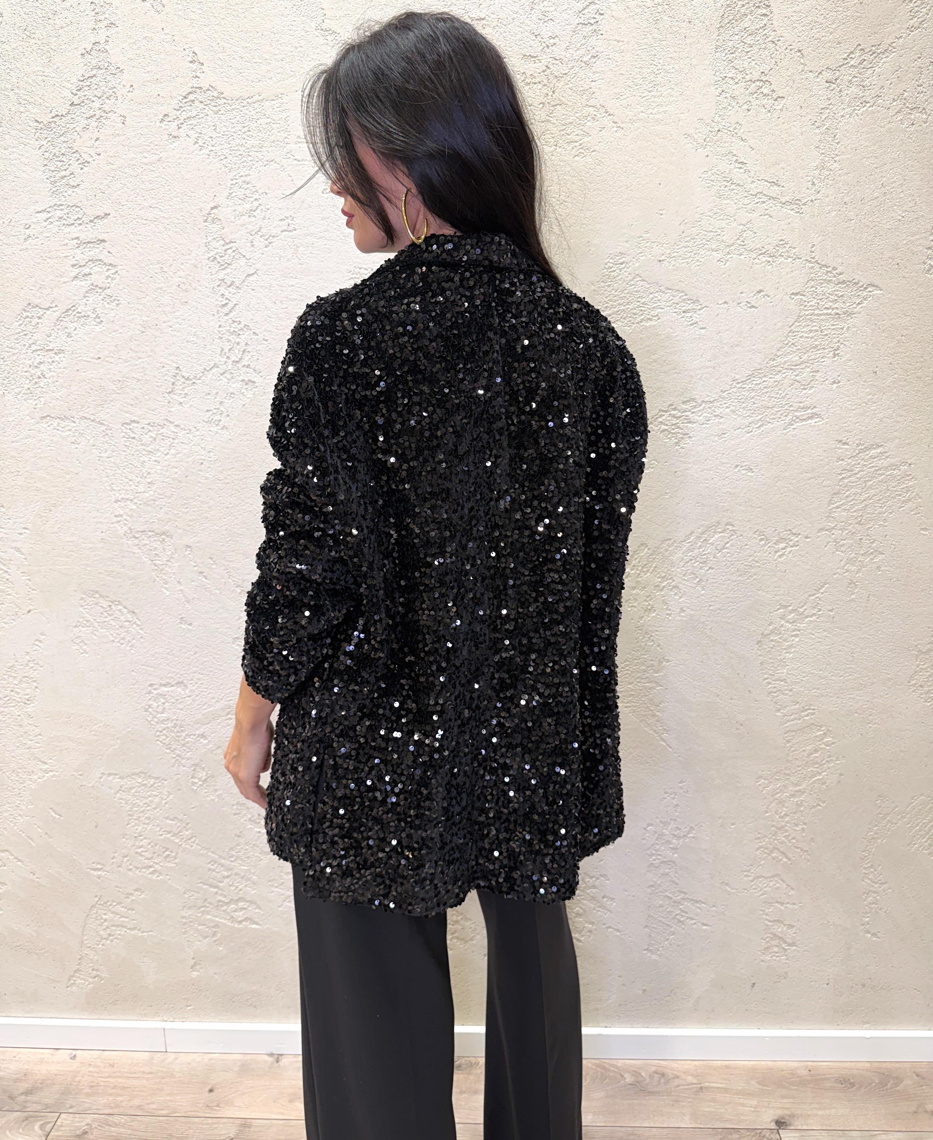 blazer over in paillettes 25B4758 NERO TENSIONE IN 
