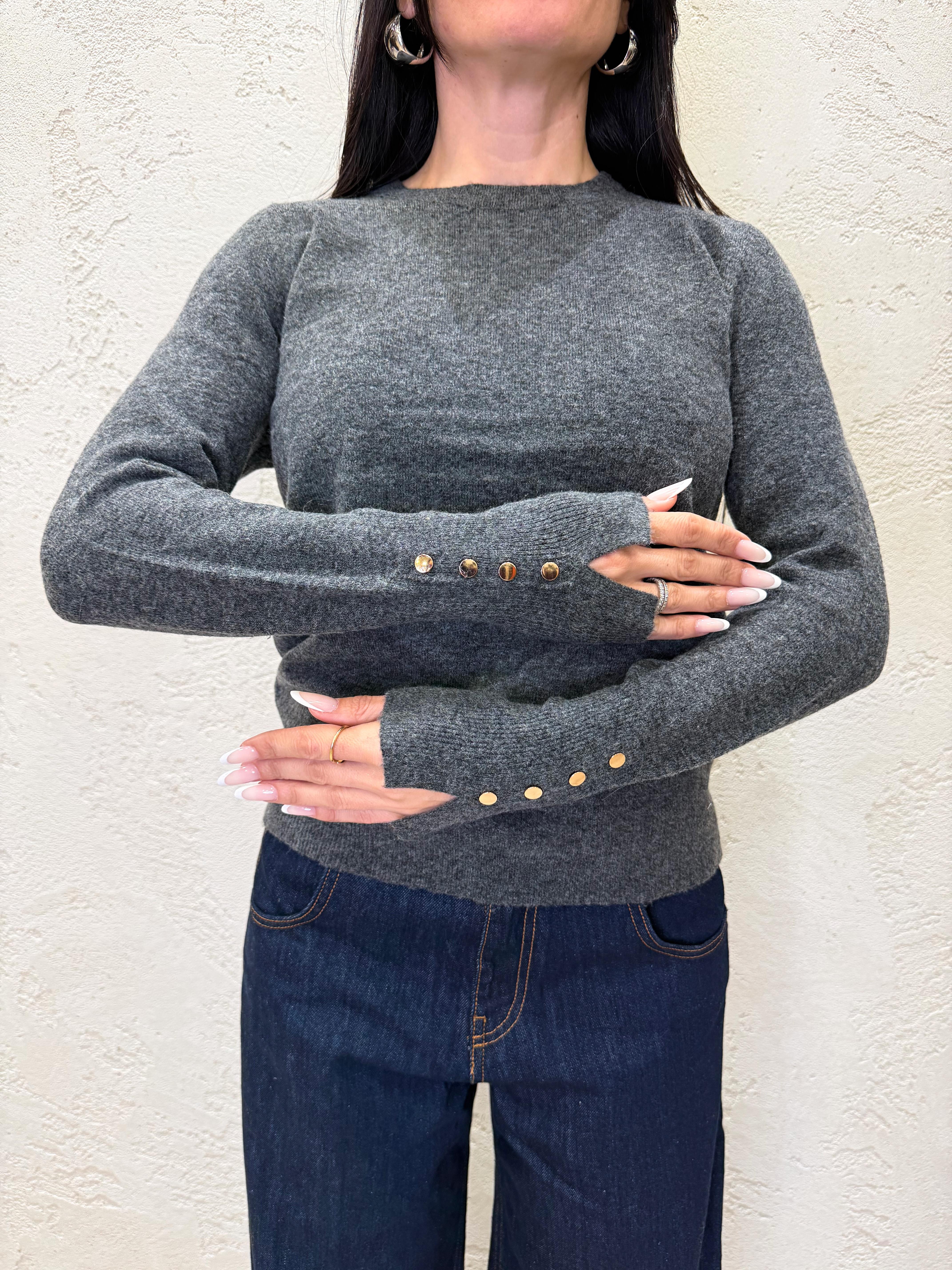 maglia basica misto lana con bottoncini su polso MAGCB ANTRACITE ELEVI 