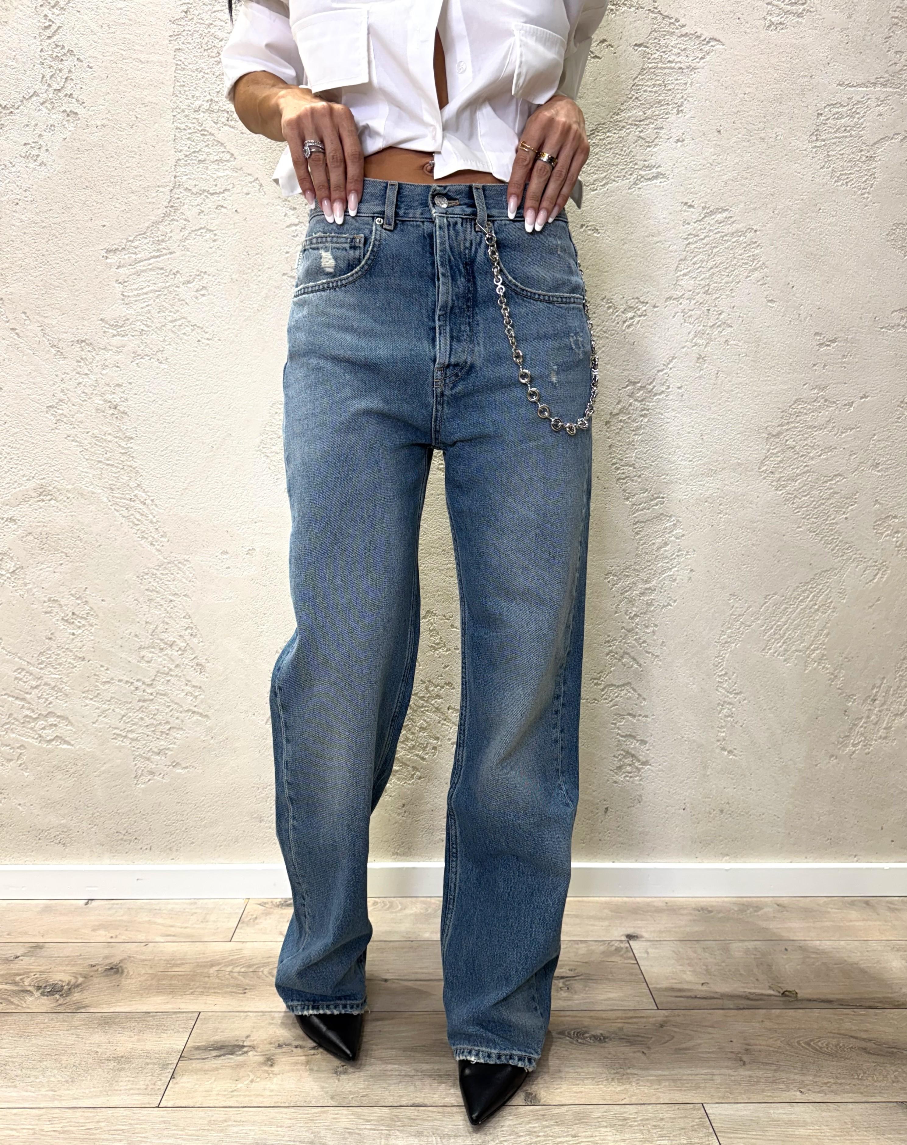 jeans modello adriana a gamba dritta con catena removibile DF5063 SKY VICOLO 