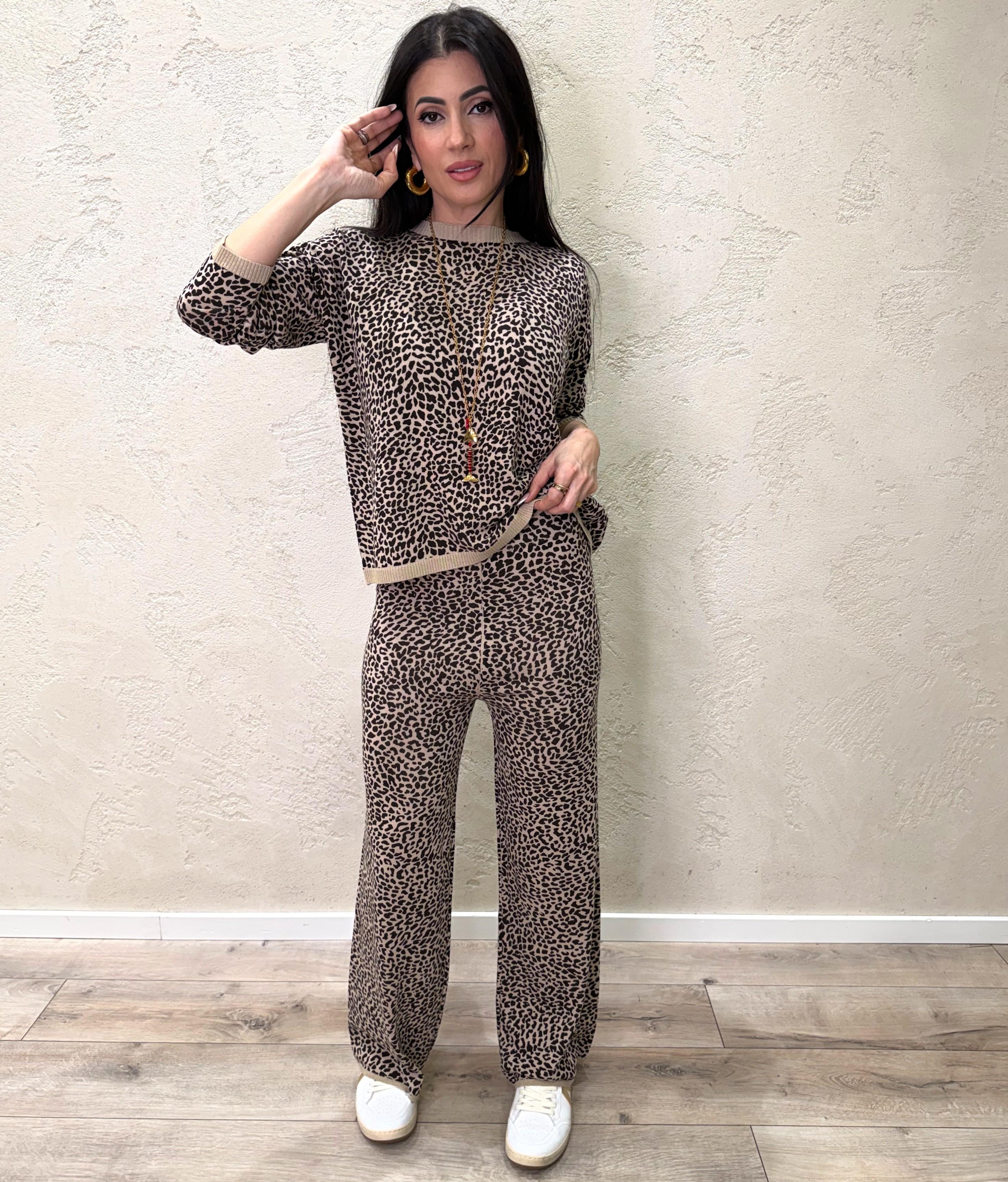 completo coordinato in maglia leopardato COMPLETOLEO BEIGE ELEVI 