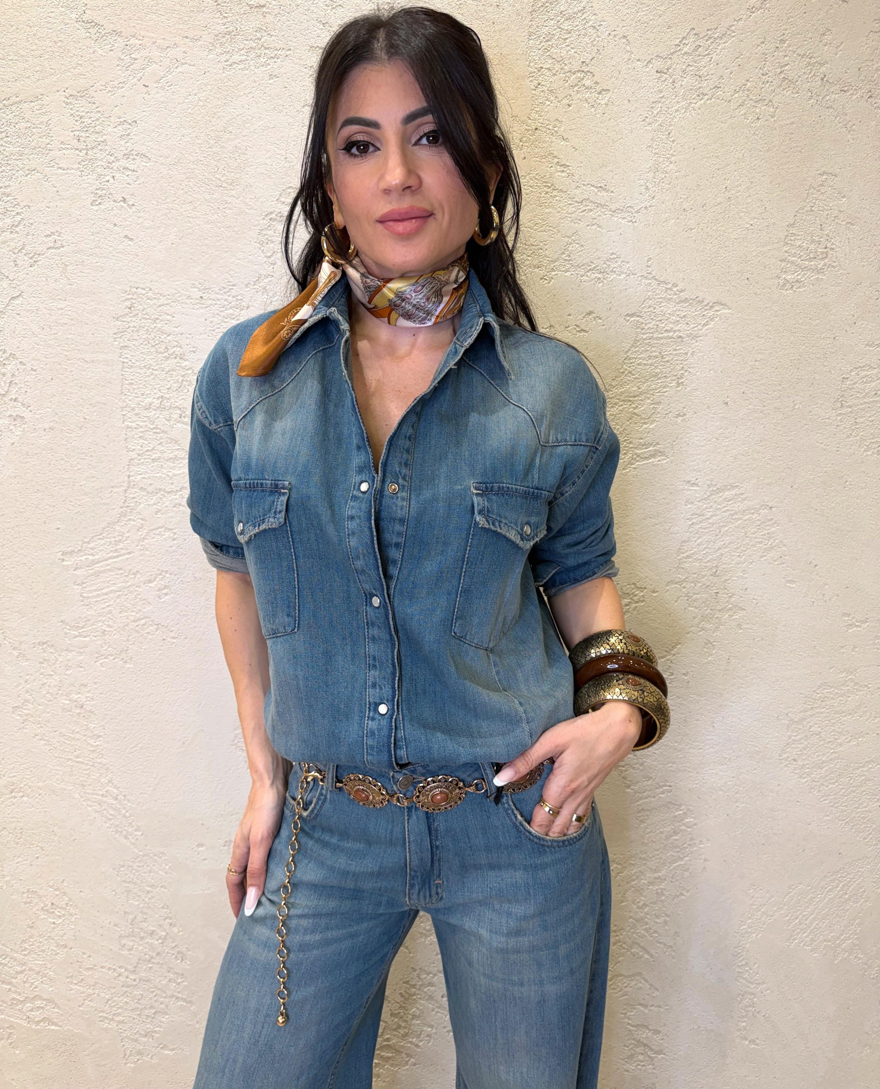 camicia ampia in jeans con orli rovinati DAB5308 DENIM VICOLO 