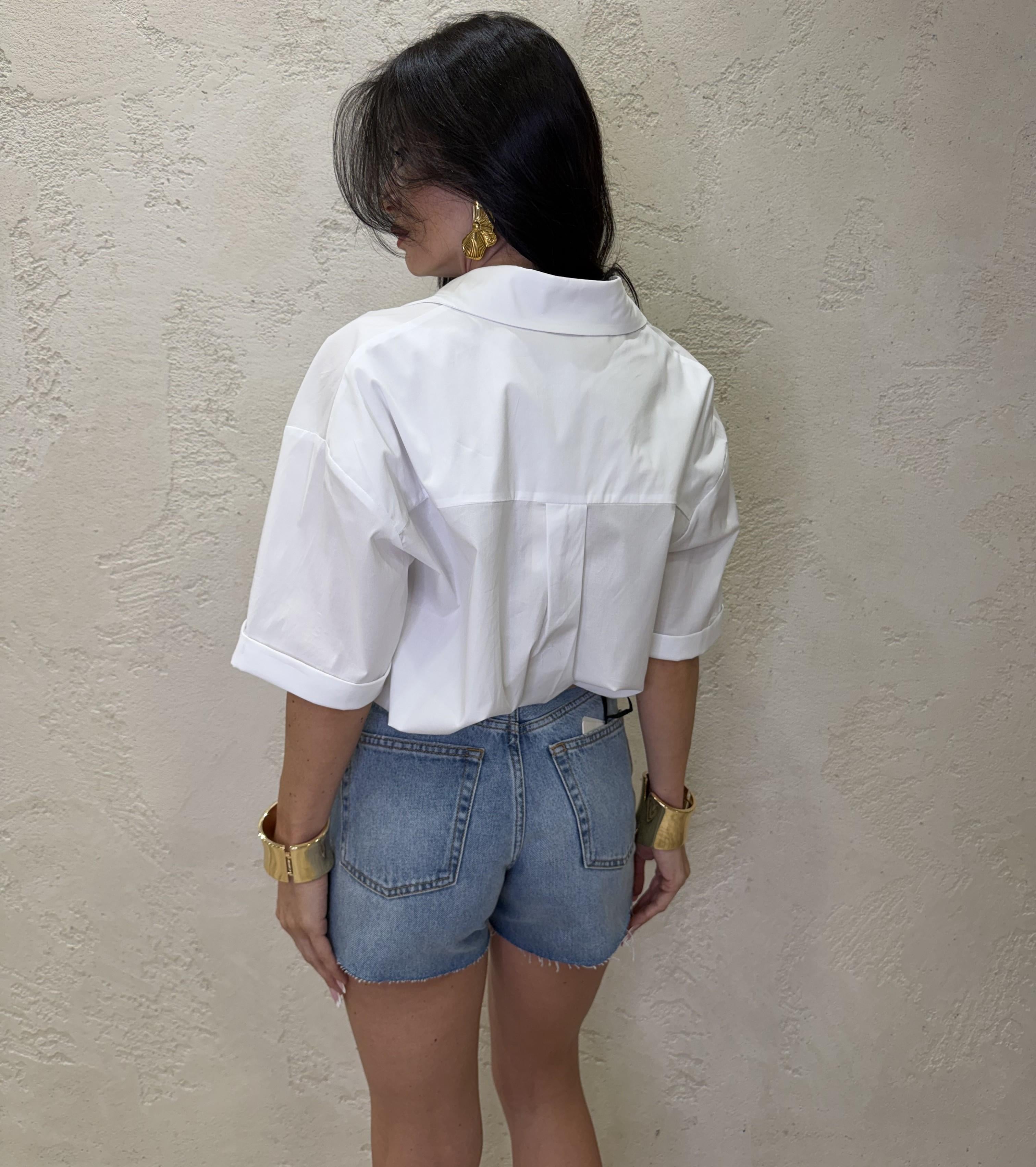 camicia ampia manica corta stampa n°5 26C5004 BIANCO/ROSSO TENSIONE IN 