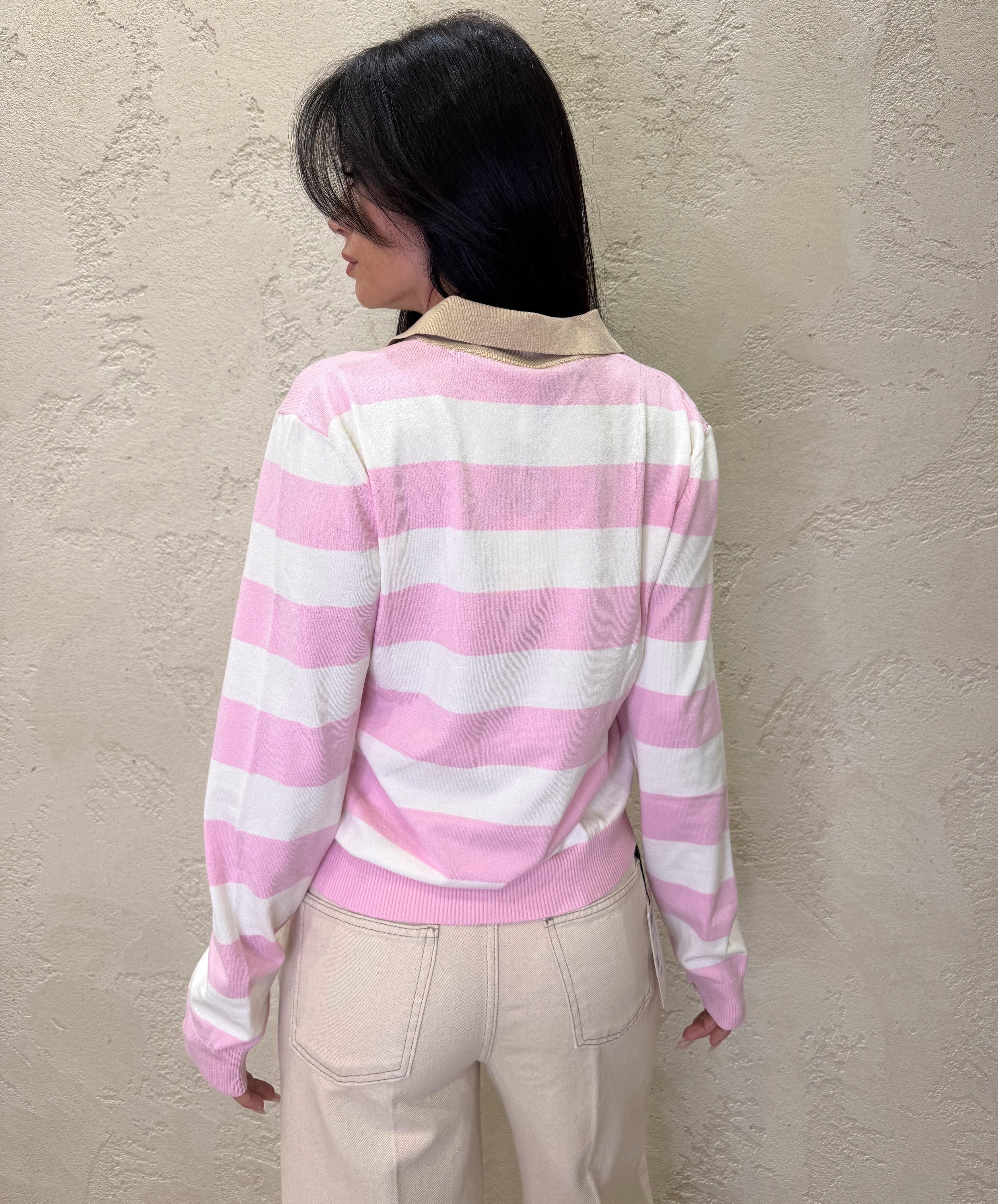 polo in maglia a righe P6HMJ09A414 POWDER PINK TENSIONE IN 