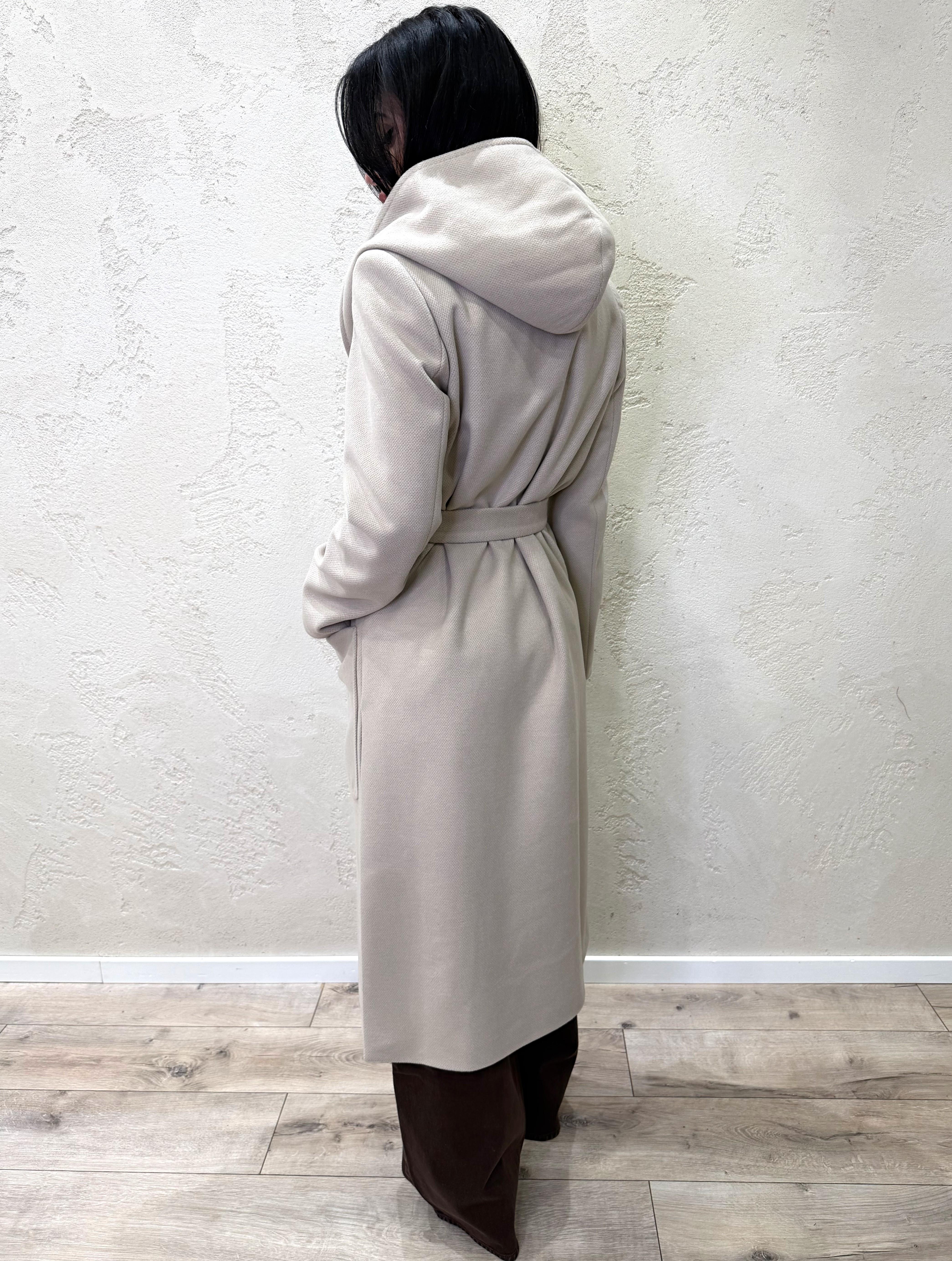 cappotto lungo doppio petto con cappuccio e cintura 9999MRKAI25 AVORIO TENSIONE IN 
