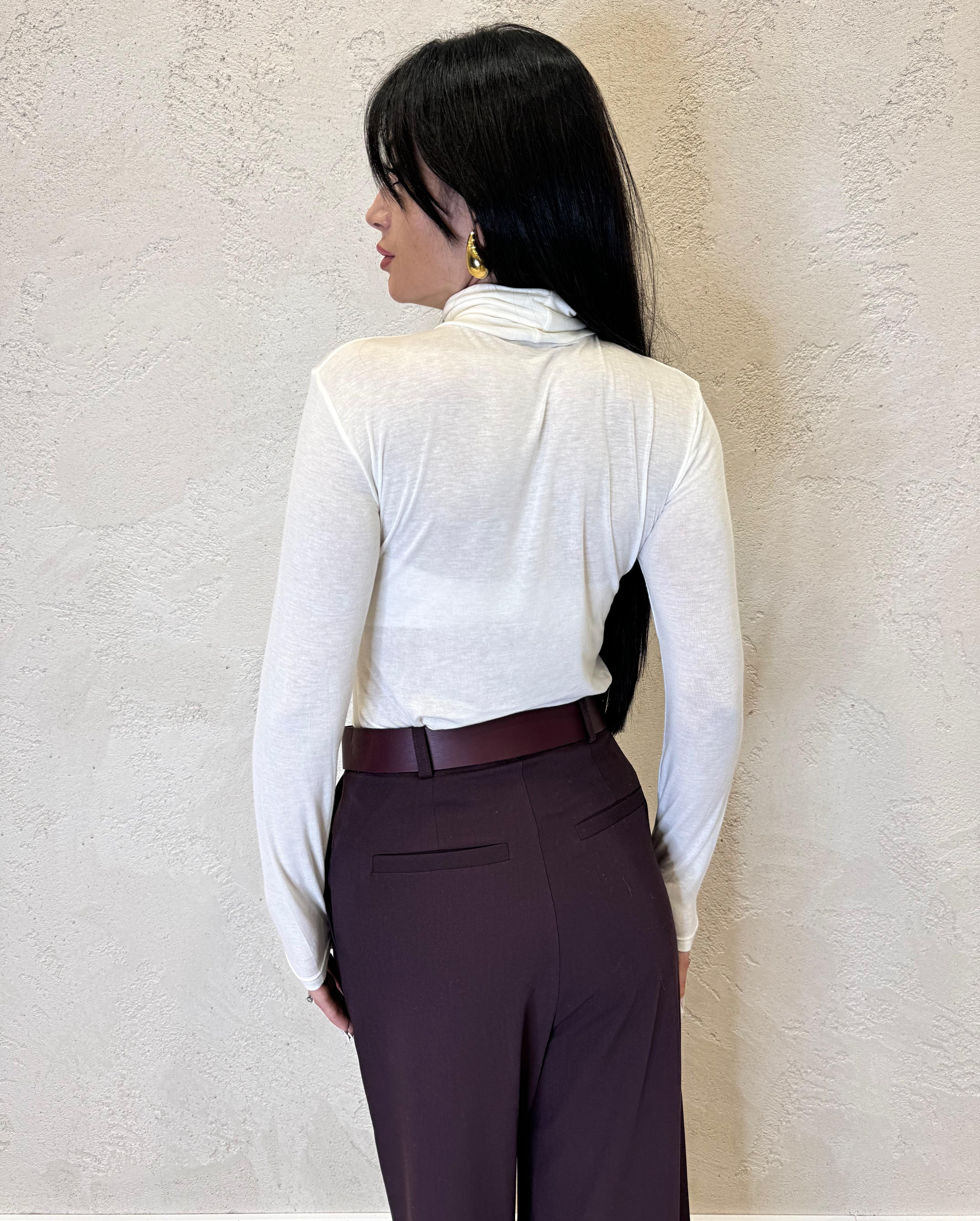 maglia misto cashmere con collo alto B05085 LATTE SUSY MIX 