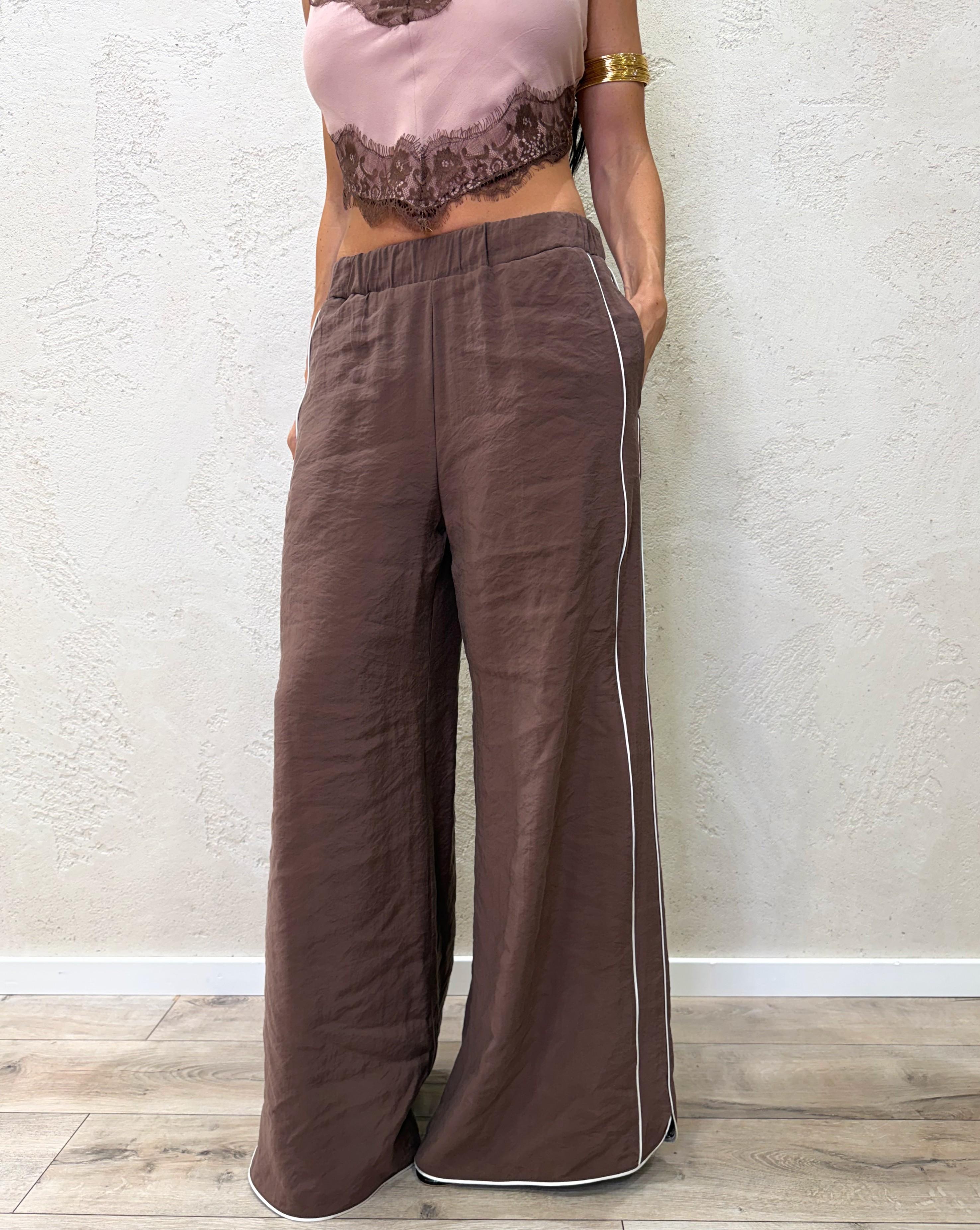 pantaloni in modal a palazzo con profili a contrasto PMA-Q575 MORO HAVEONE 